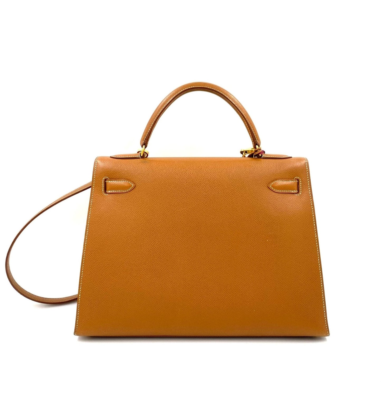 Hermes Kelly 32 Handtasche in Gold Courchevel Leder mit abnehmbarem Schulterriemen und vergoldeten Beschlagen