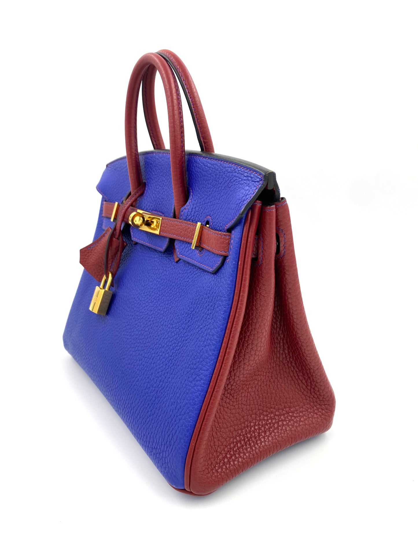 HERMÈS Birkin 25 Clemence Leder Electric Blue gold Hardware Fullset mit Original Rechnung