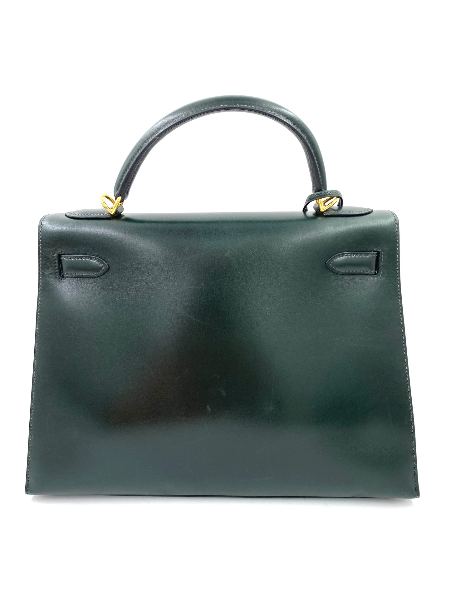 HERMÈS Kelly 32 Sellier dark green Boxkalbsleder mit gold Hardware