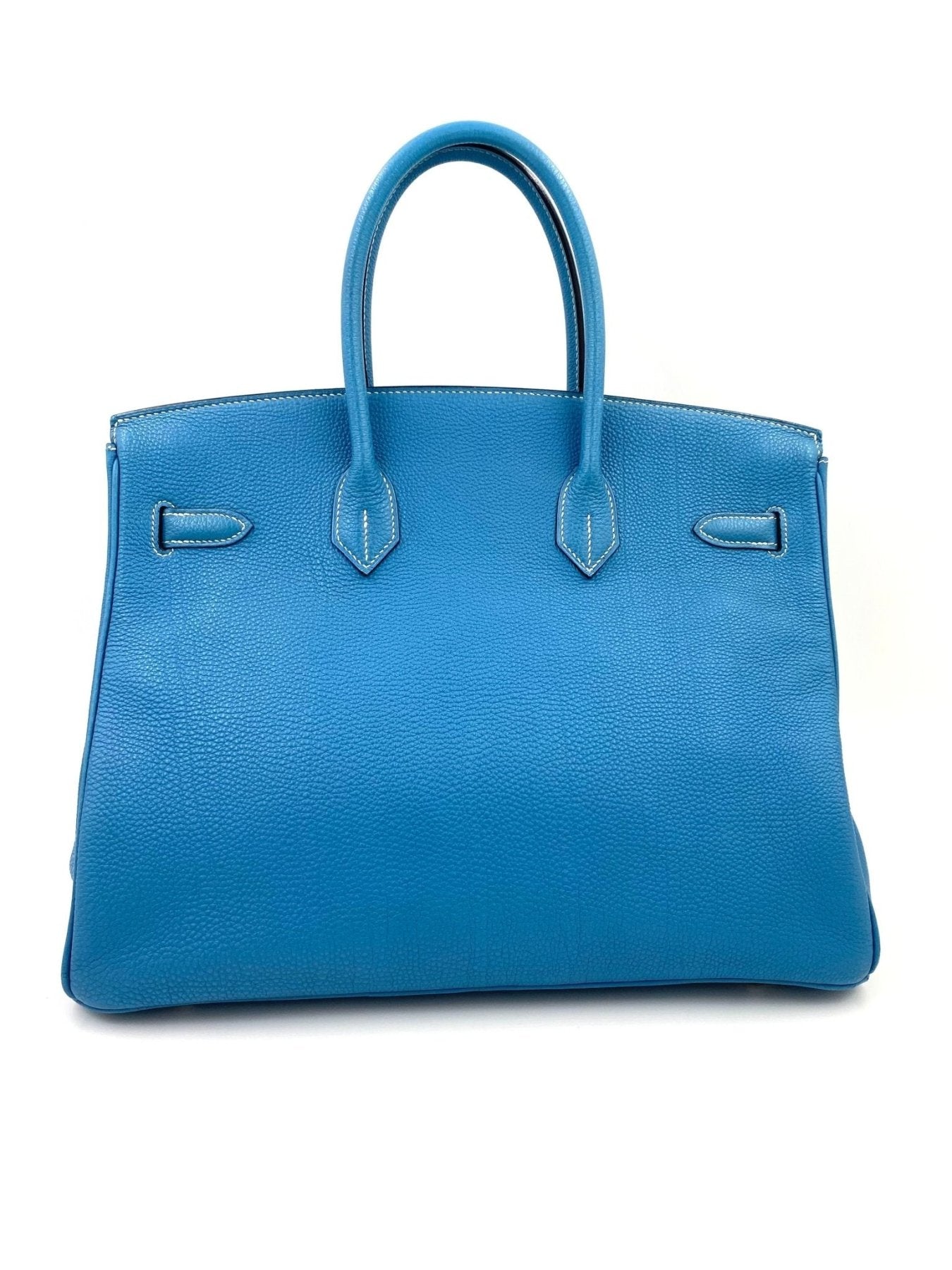 HERMES Birkin 35 Togo Handtasche in leuchtendem Blau Jean mit Palladium-Hardware, elegantes Design aus hochwertigem Leder