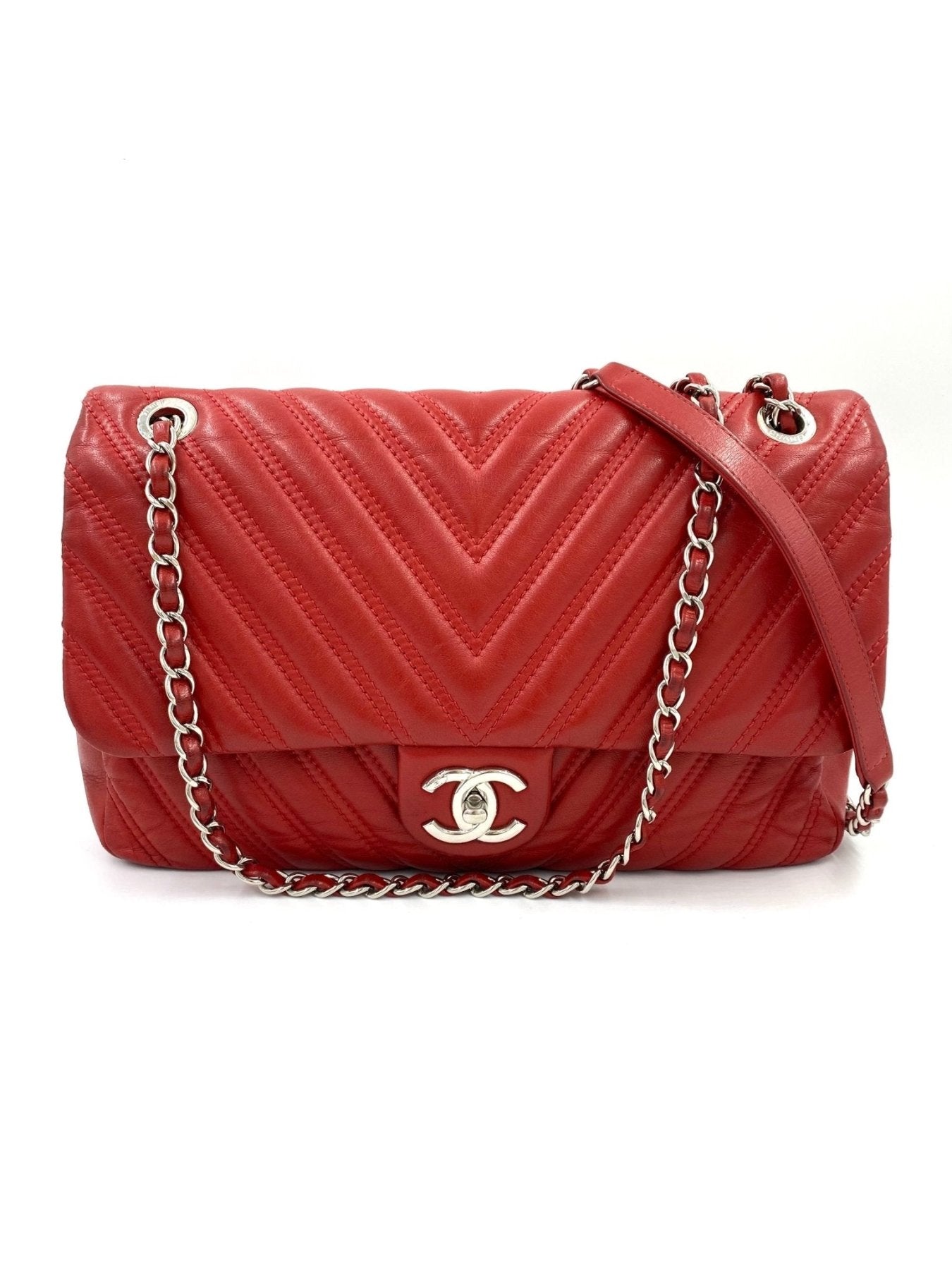 CHANEL Single Flap Bag Jumbo Chevron rouge - Clutch & Macarons - 21465737 - Clutch & Macarons -