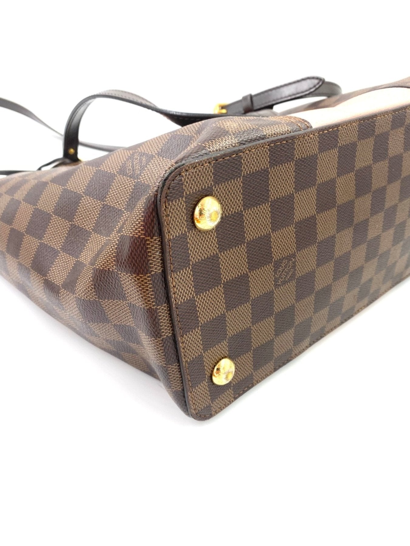 Louis Vuitton Jersey Magnolia Damier Ebene Tasche in braun-beigem Schachbrettmuster mit goldenen Beschlagen und Trageriemen