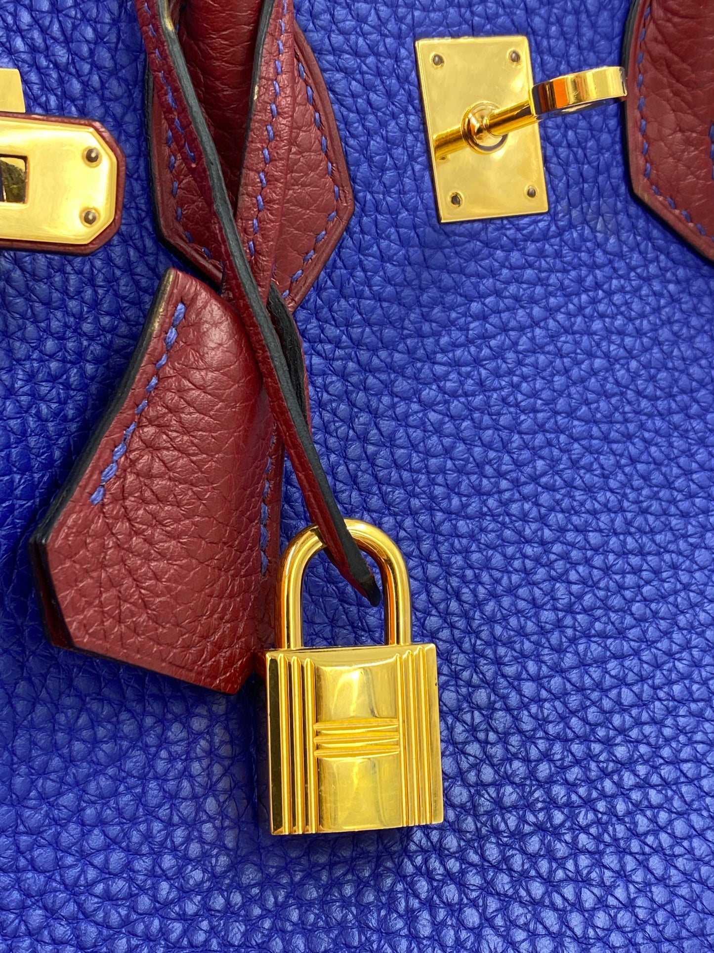 HERMÈS Birkin 25 Clemence Leder Electric Blue gold Hardware Fullset mit Original Rechnung