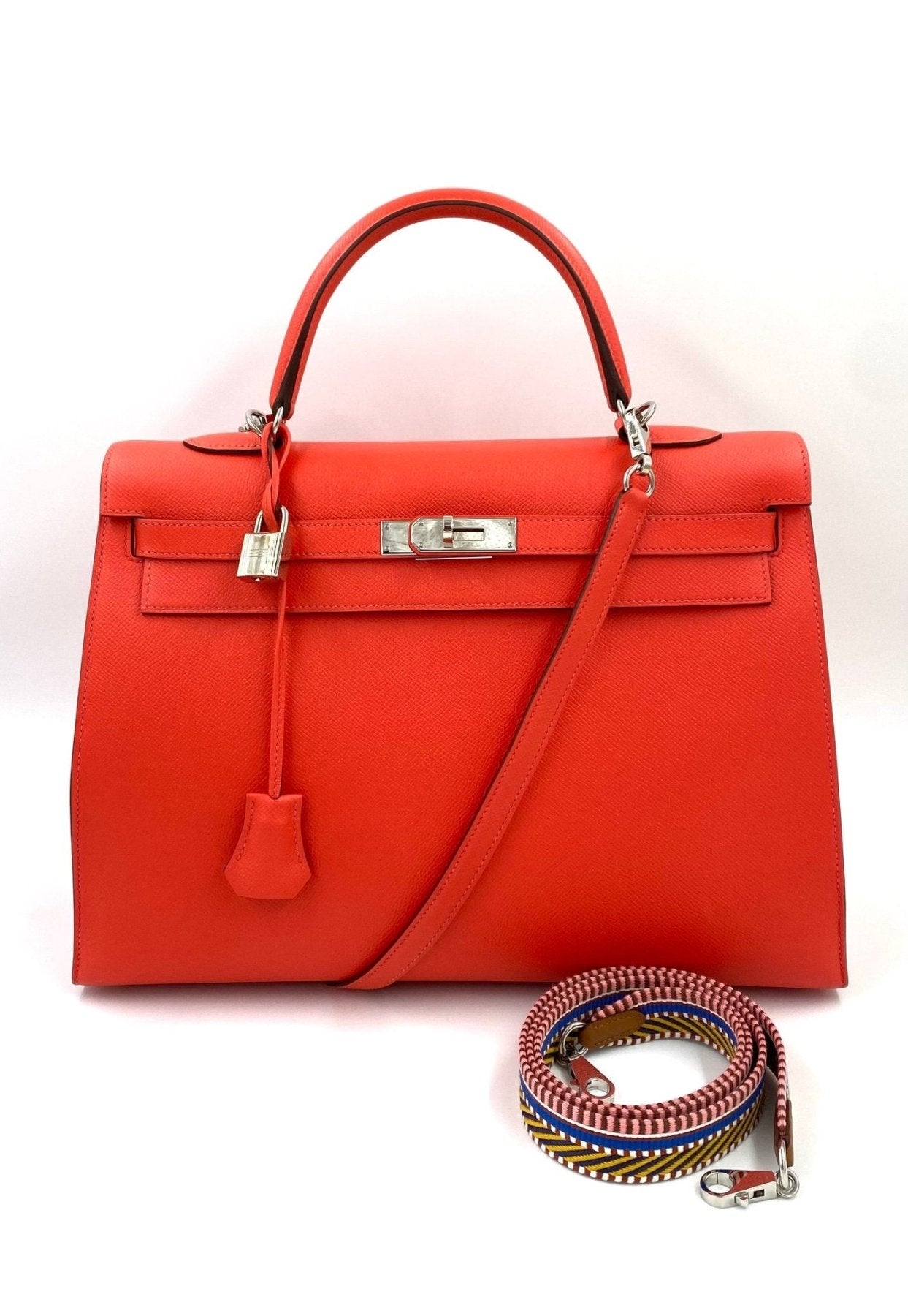 HERMES Kelly 35 Sellier Handtasche in Rose Jaipur Epsom Leder mit Palladium Hardware und abnehmbarem Schulterriemen
