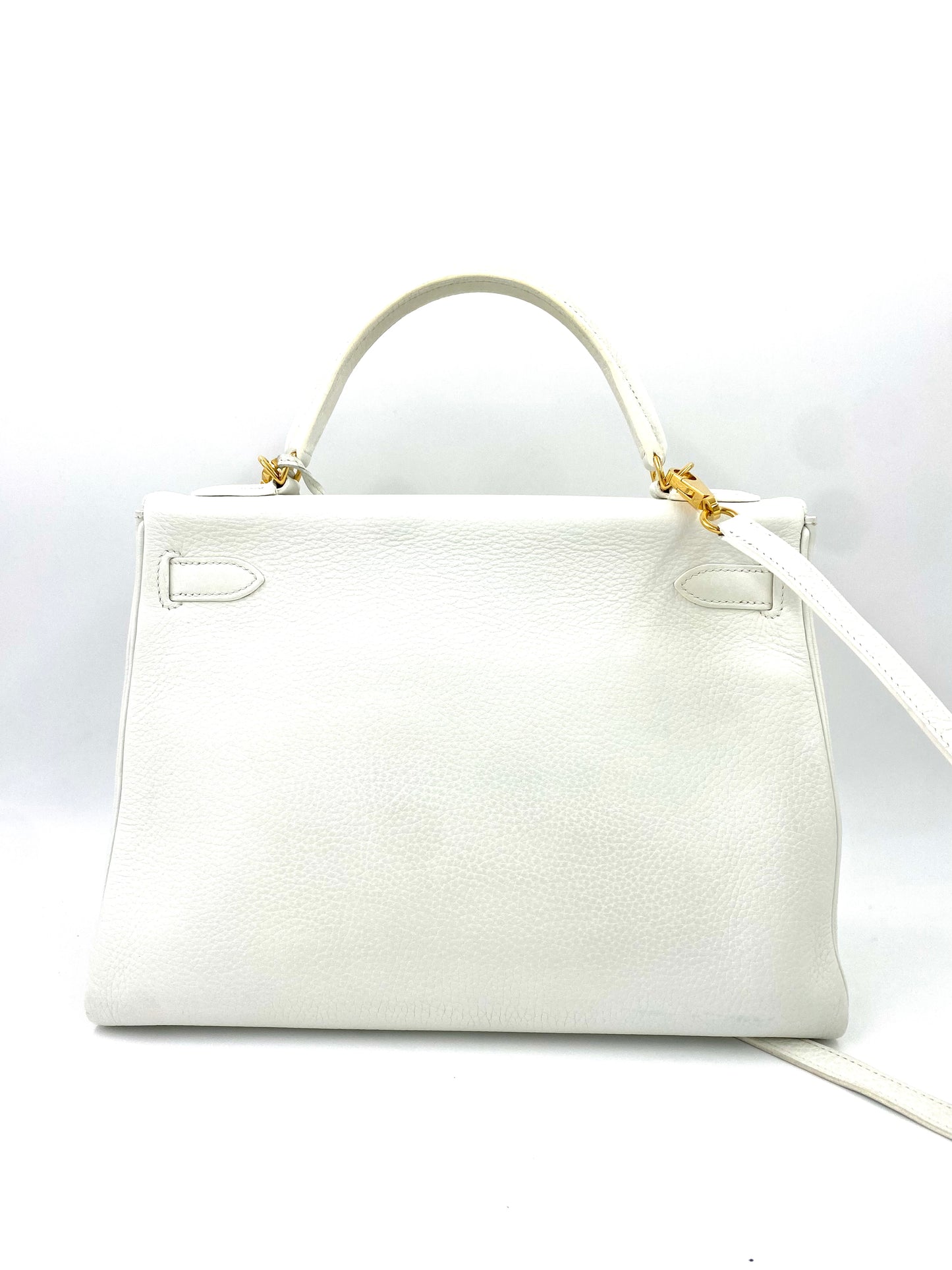 HERMÈS Kelly 32 Retourne Clemence-Leder Blanc mit gold Hardware