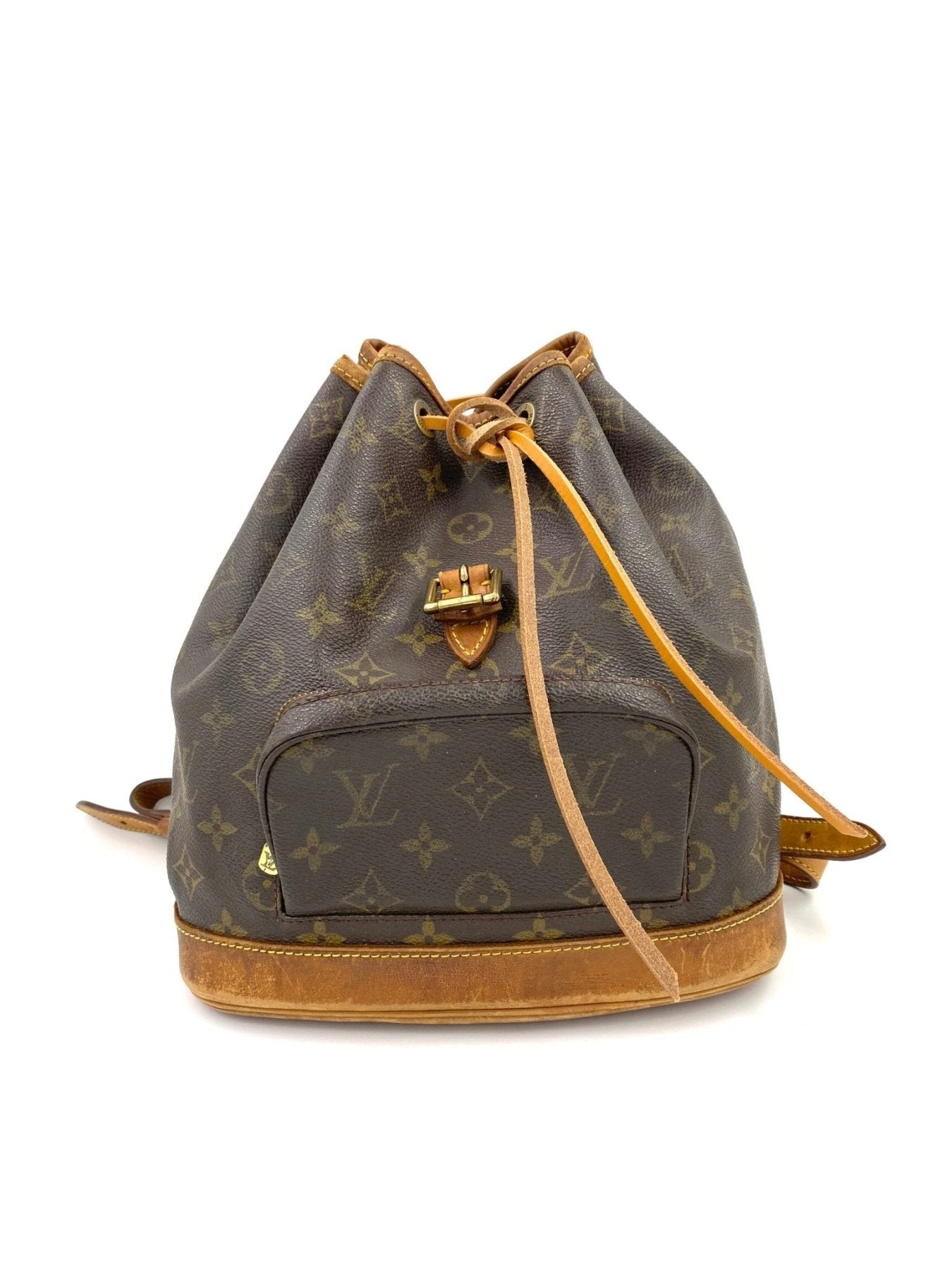 Louis Vuitton Montsouris MM Rucksack in Monogram Canvas mit braunen Lederdetails und Kordelzugverschluss