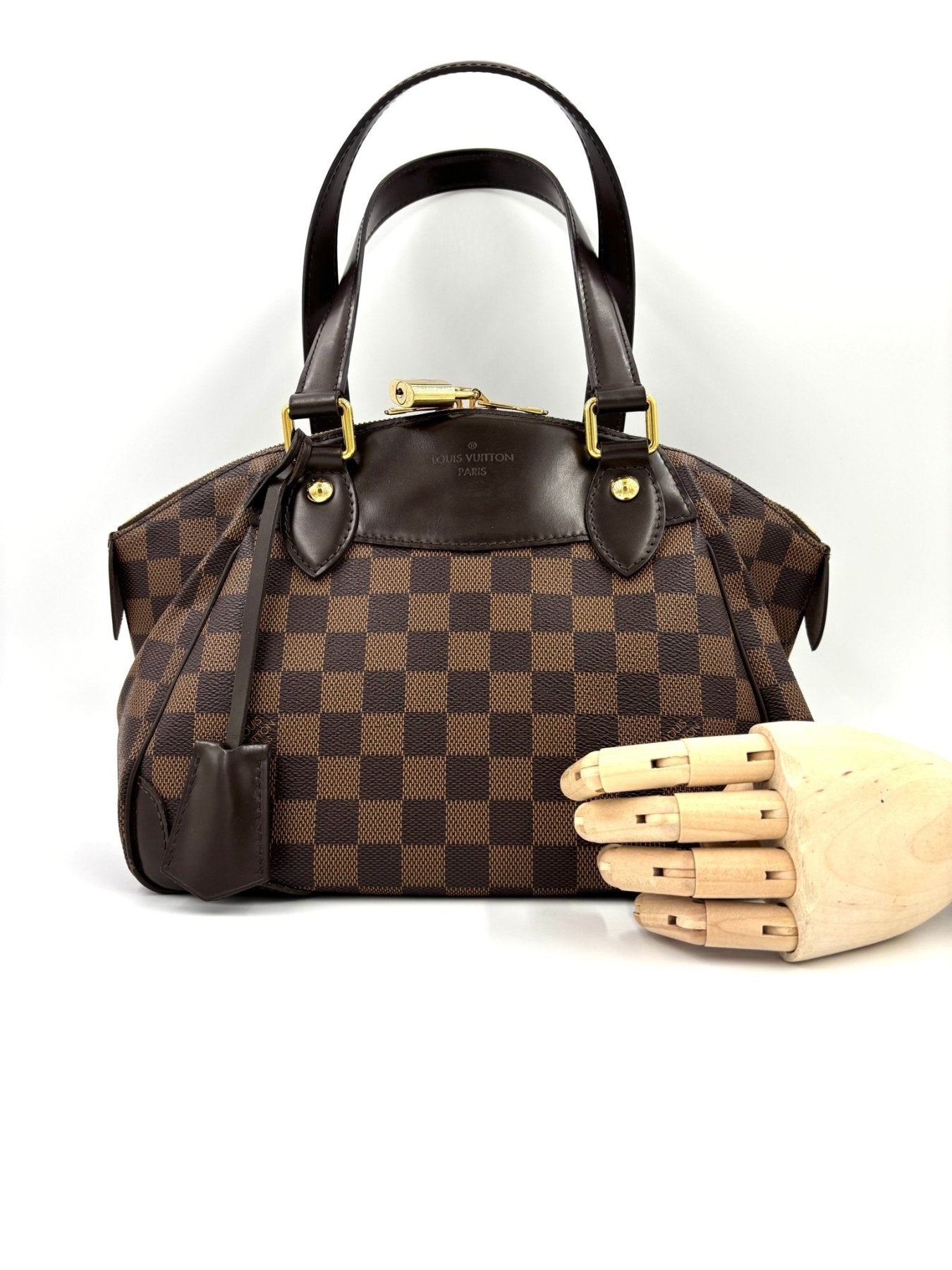 Louis Vuitton Verona PM Handtasche in Damier Ebene Canvas mit braunem Schachbrettmuster und Ledergriffe