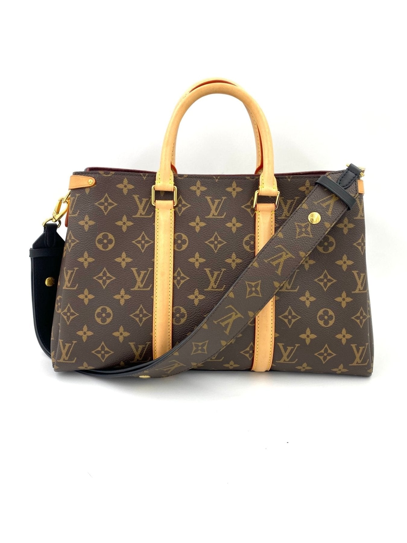 Louis Vuitton Soufflot MM Monogram Canvas Handtasche mit beigem Ledergriff und abnehmbarem Schulterriemen aus Leder