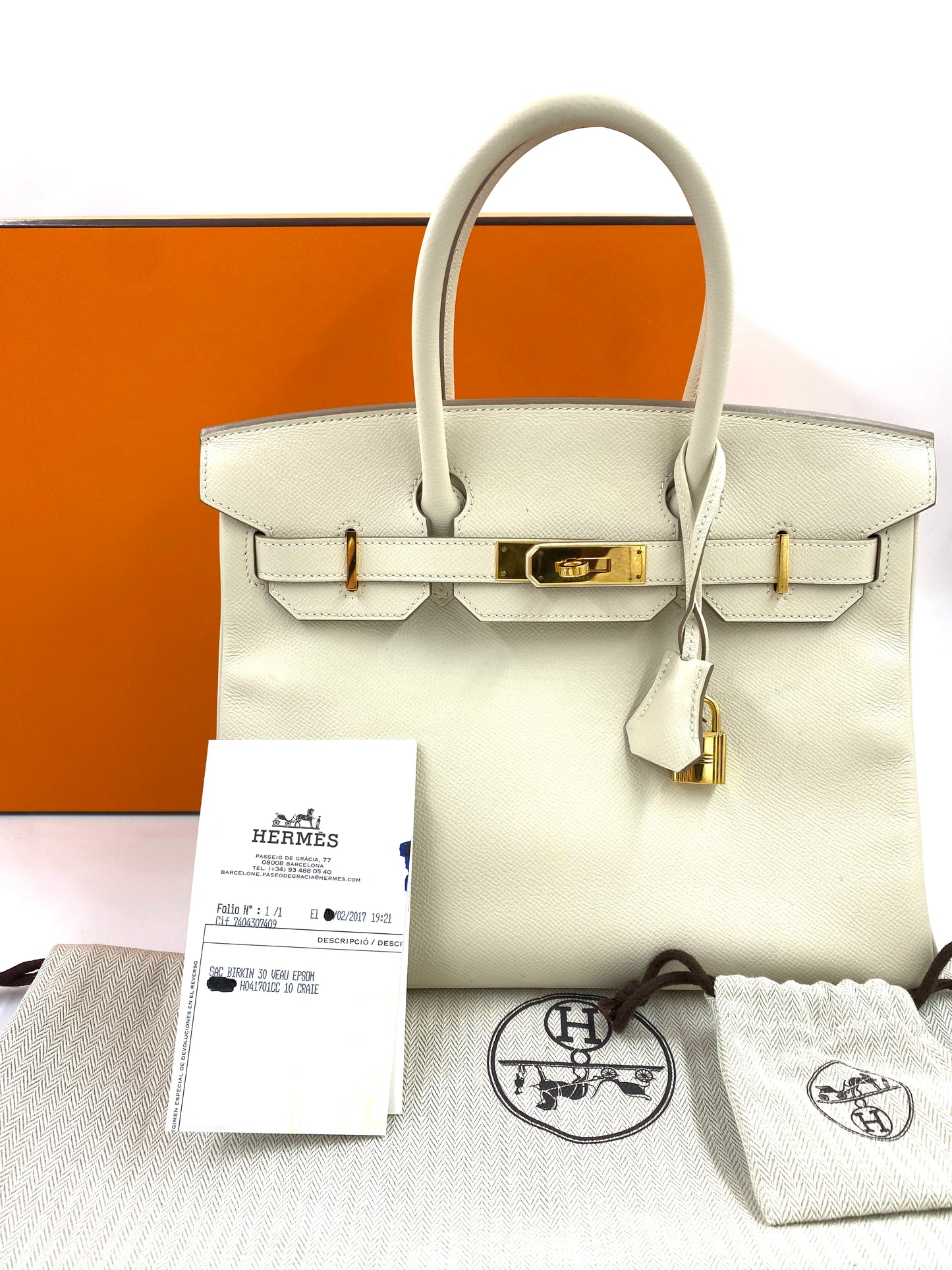 HERMÈS Birkin 30 Veau Epsom Craie mit gold Hardware Fullset