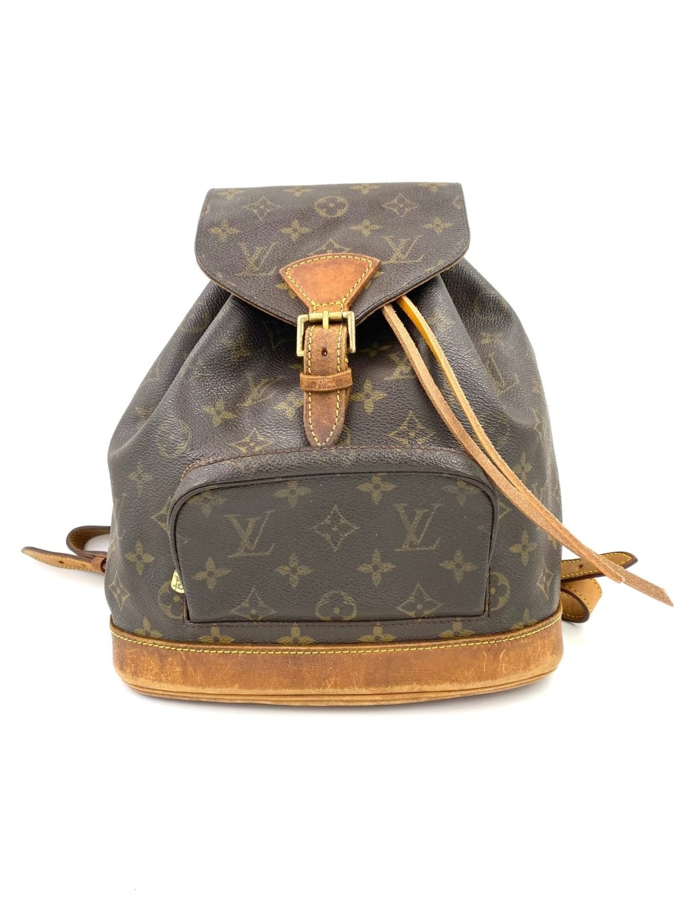 Louis Vuitton Montsouris MM Rucksack aus Monogram Canvas mit braunem Lederbesatz und Vordertasche