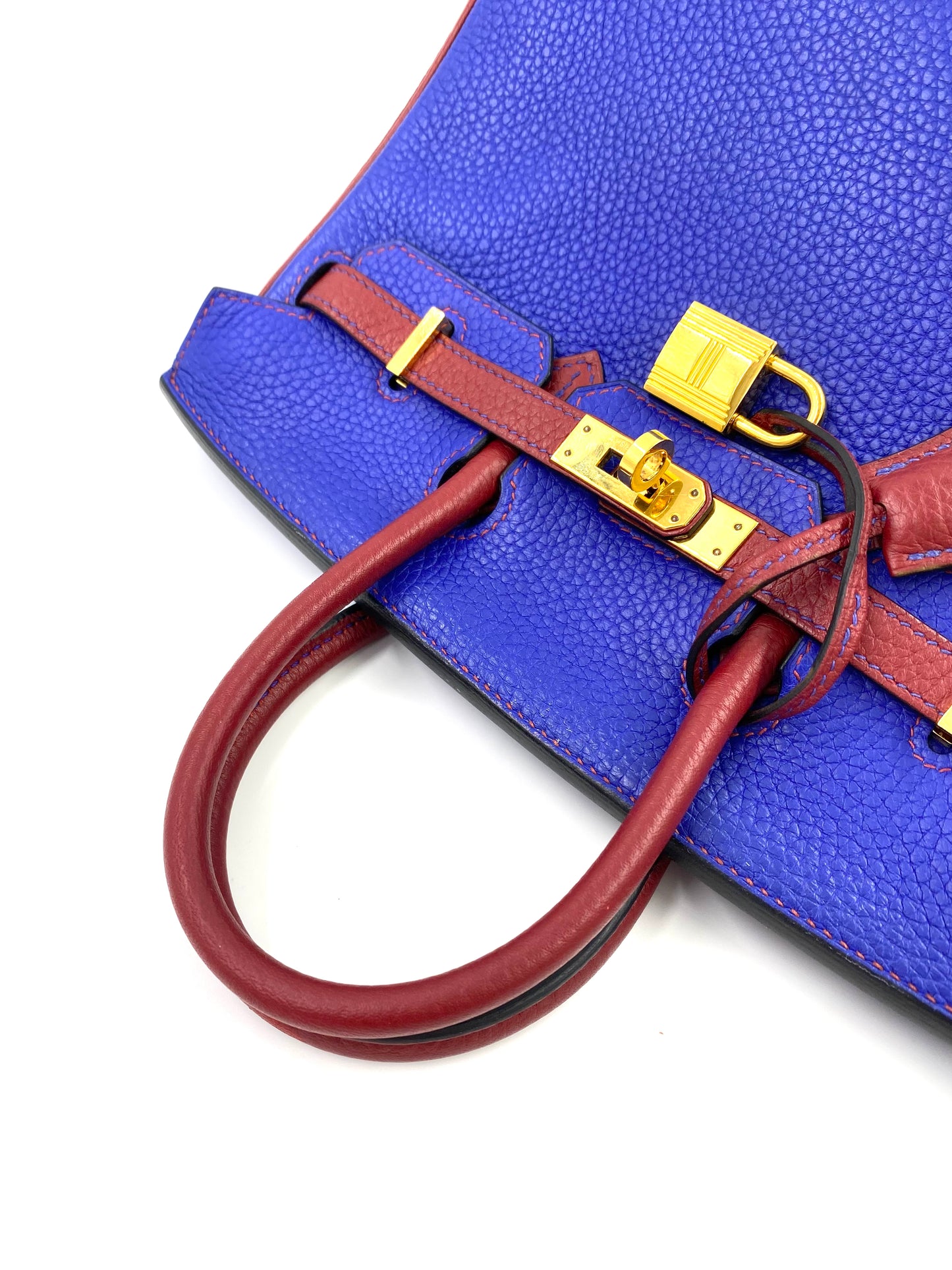 HERMÈS Birkin 25 Clemence Leder Electric Blue gold Hardware Fullset mit Original Rechnung