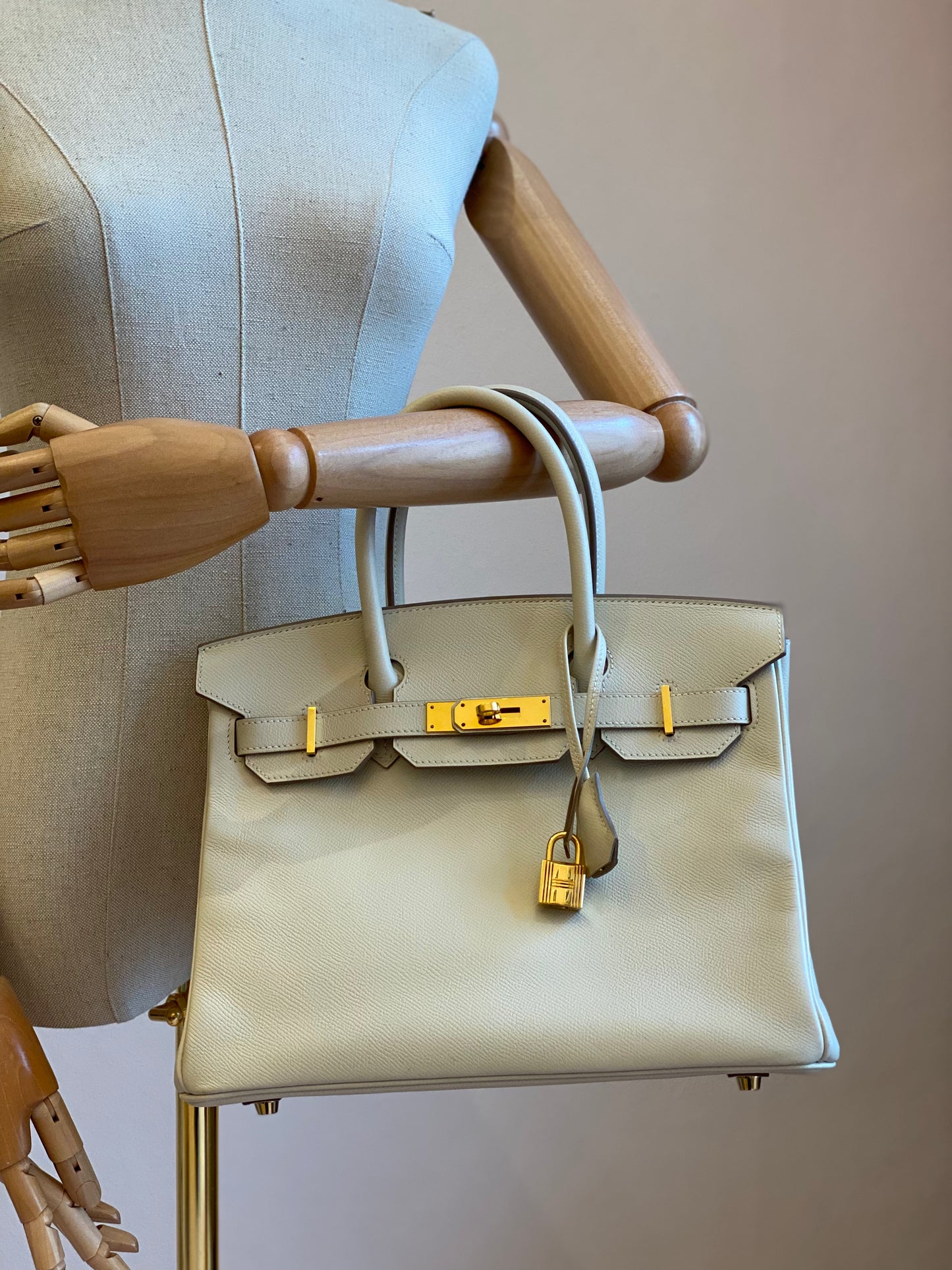 HERMÈS Birkin 30 Veau Epsom Craie mit gold Hardware Fullset