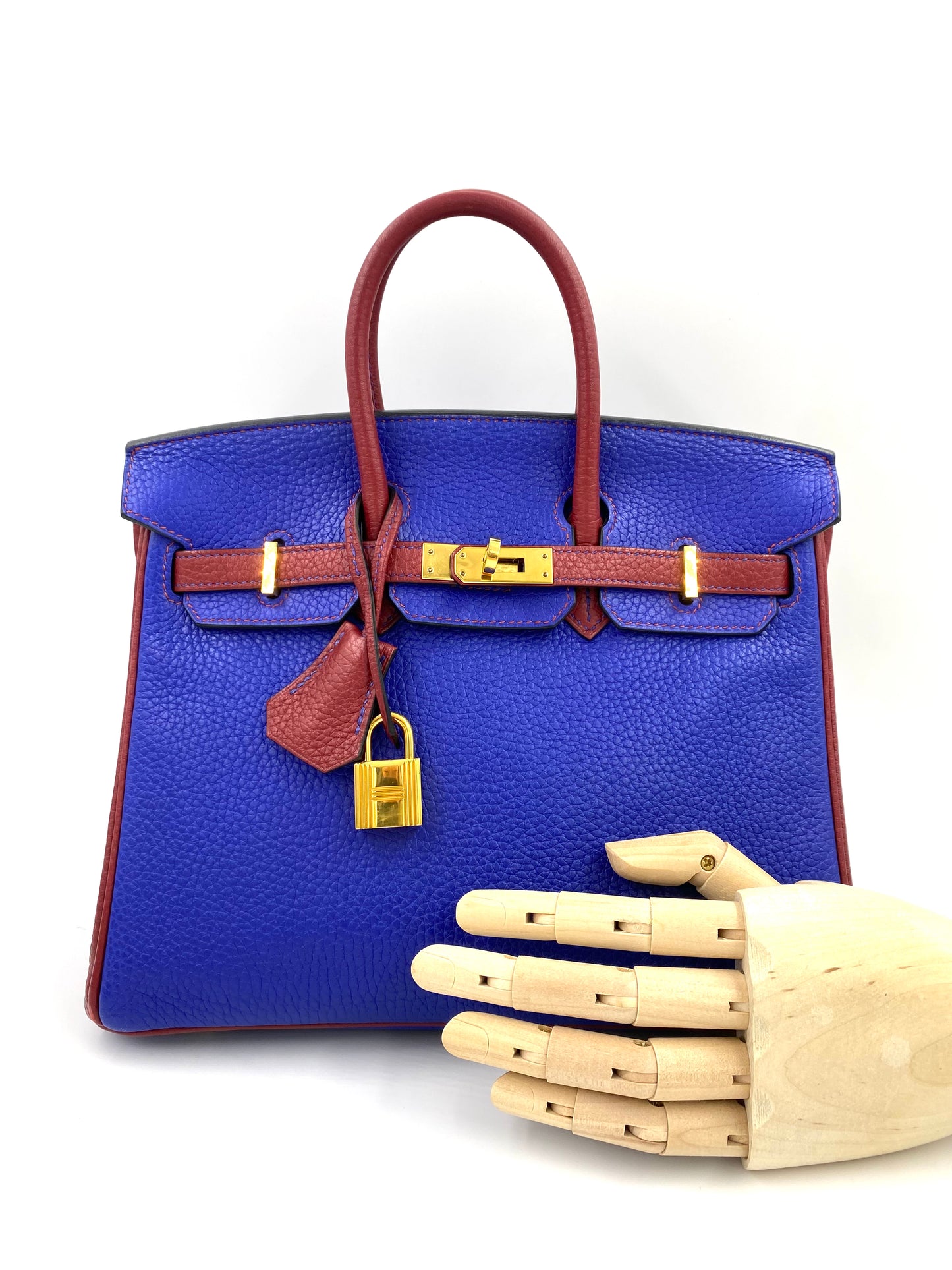 HERMÈS Birkin 25 Clemence Leder Electric Blue gold Hardware Fullset mit Original Rechnung