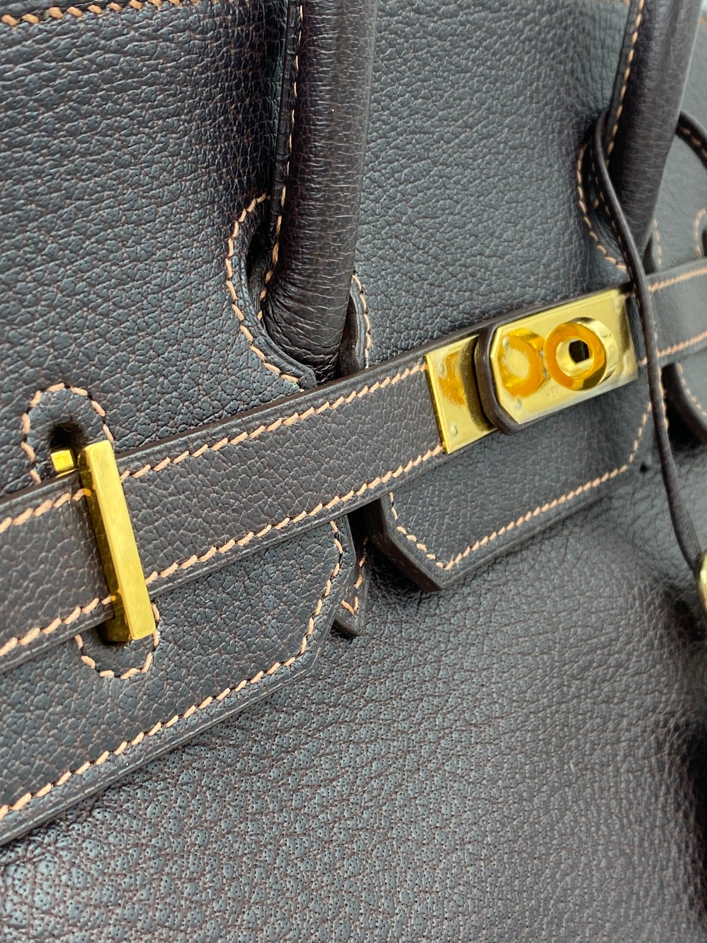 HERMÈS Birkin 35 Marron Fjord Leather Gold Hardware