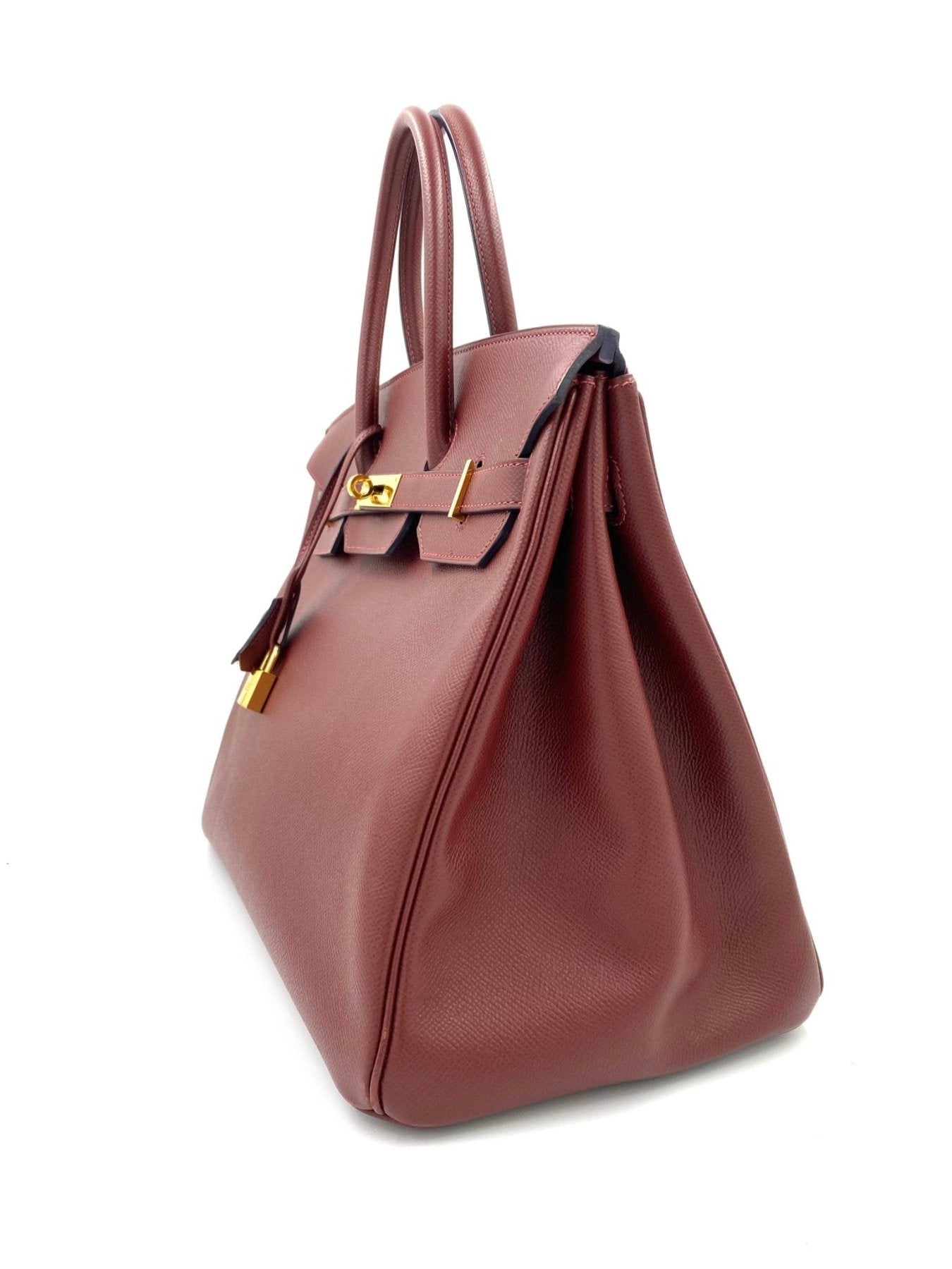 HERMES Birkin 35 Epsom Rouge H Handtasche aus Premium-Leder mit goldener Hardware, seitliche Ansicht