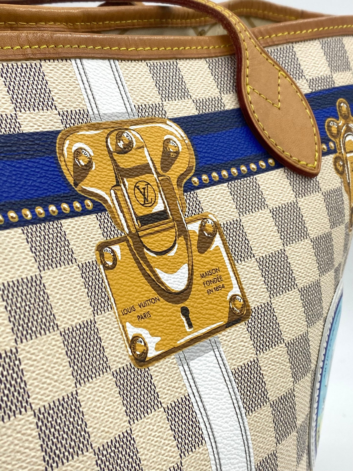 LOUIS VUITTON Neverfull MM Summer Trunks Porto Cervo Damier azur mit Pochette