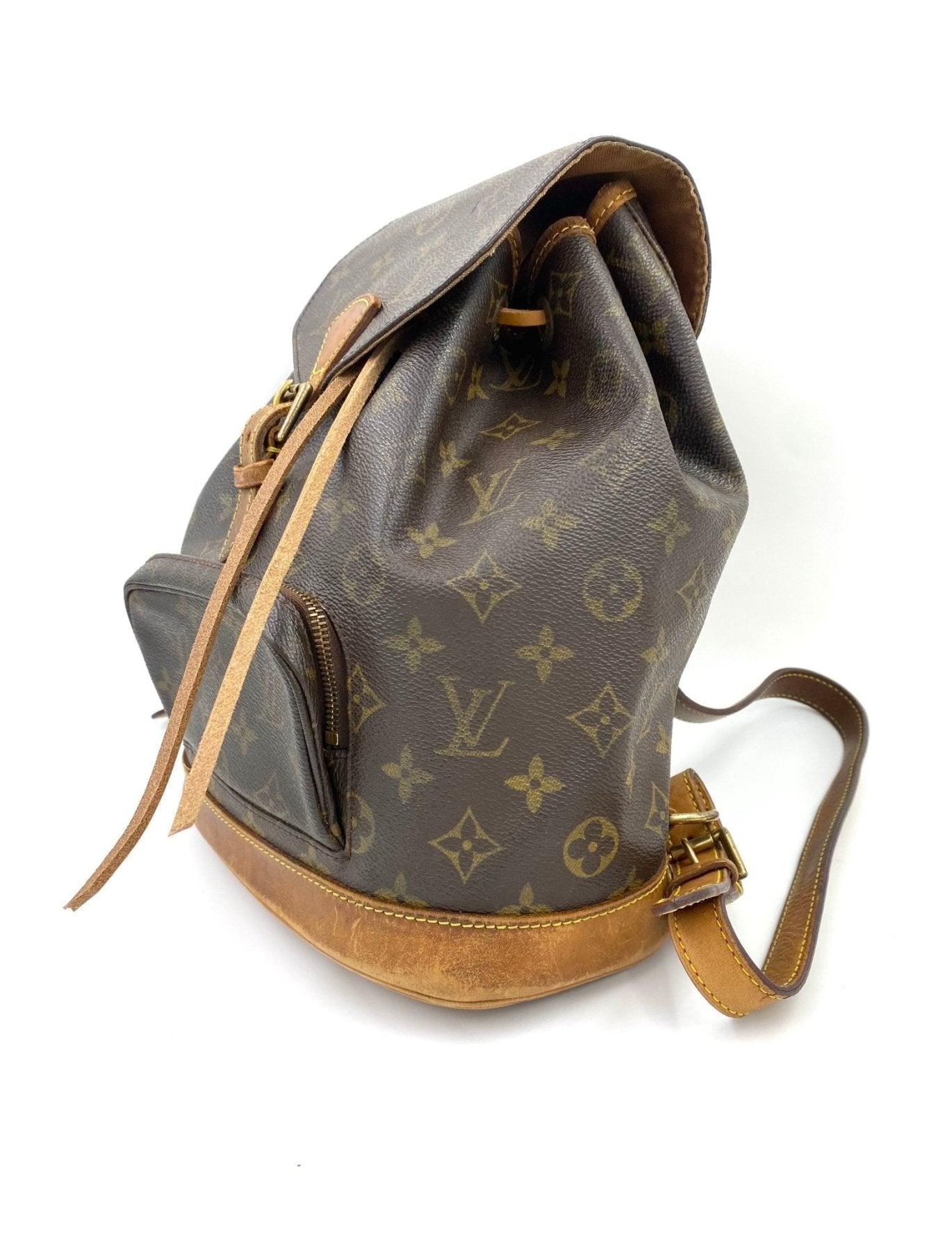 Louis Vuitton Montsouris MM Rucksack aus Monogram Canvas mit braunen Lederdetails und Kordelzugverschluss