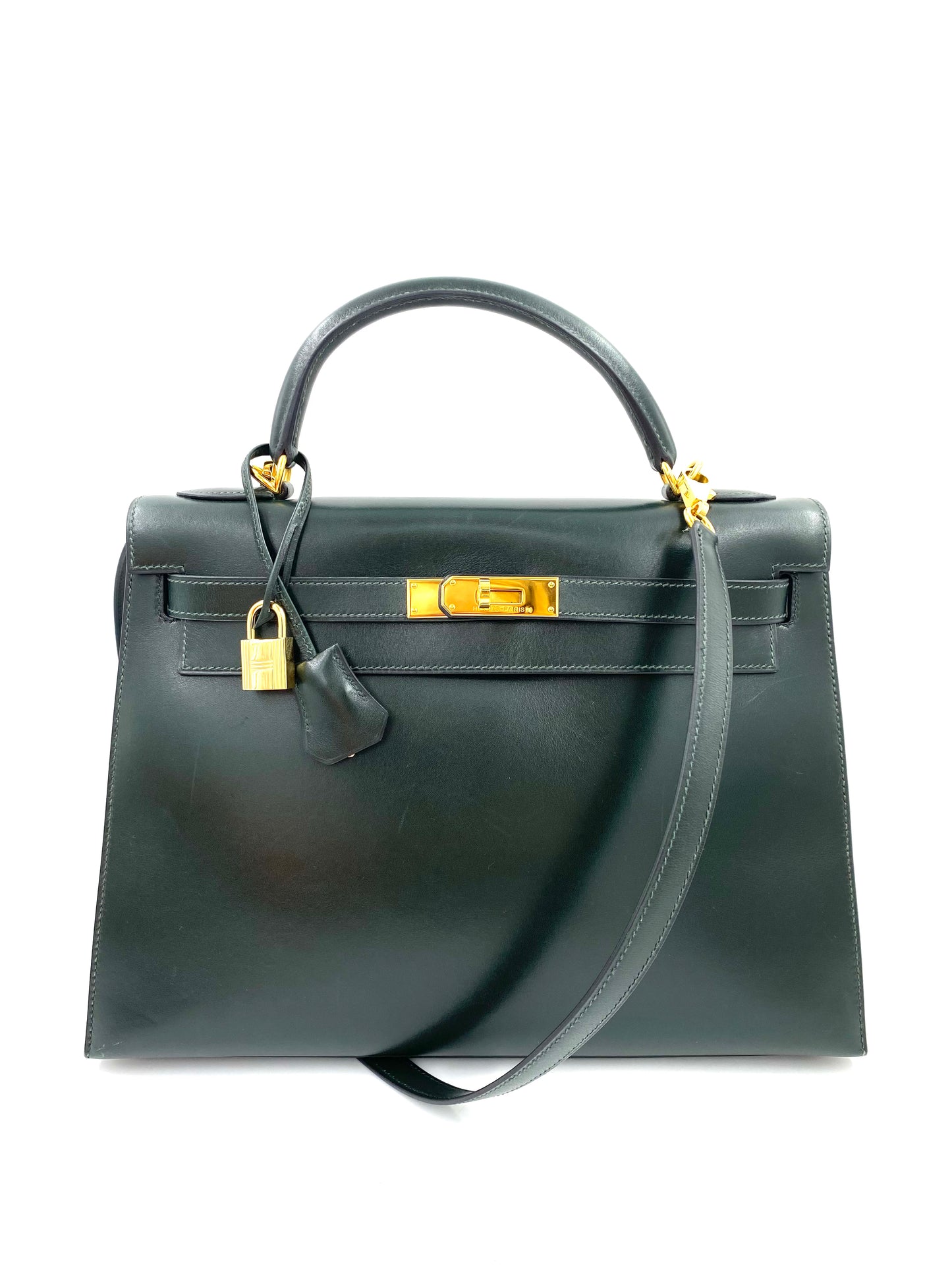 Hermès Kelly 32 Sellier Boxleder dark green