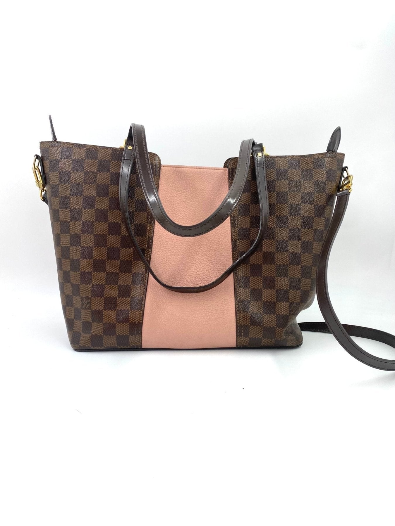Louis Vuitton Jersey Magnolia Damier Ebene Shopper mit rosa Ledereinsatz, braun-kariertem Canvas und Doppelgriffen