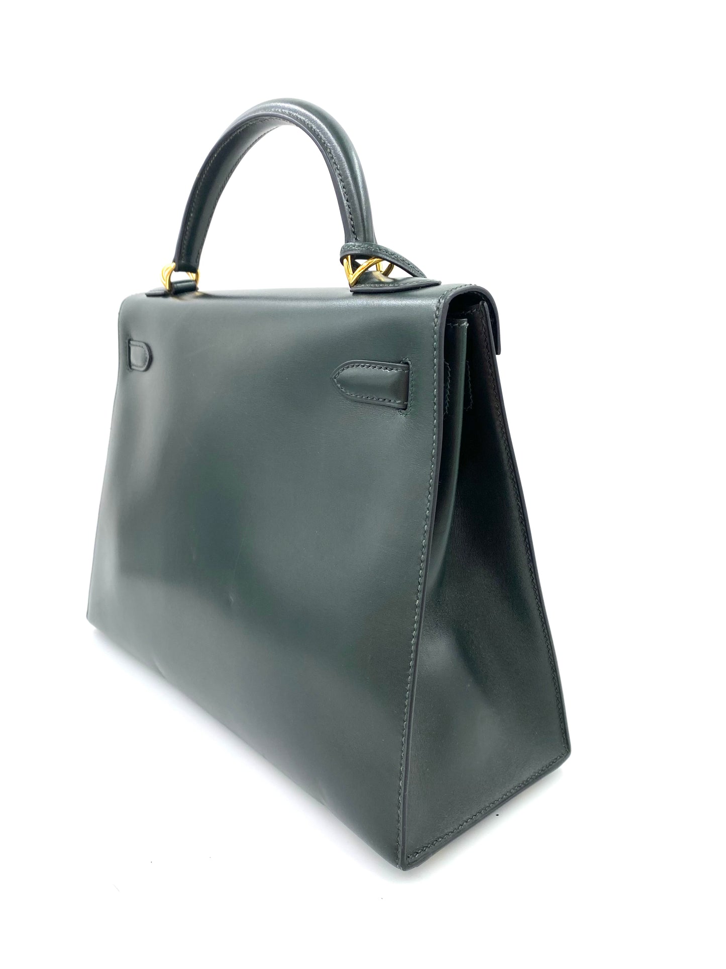 HERMÈS Kelly 32 Sellier dark green Boxkalbsleder mit gold Hardware