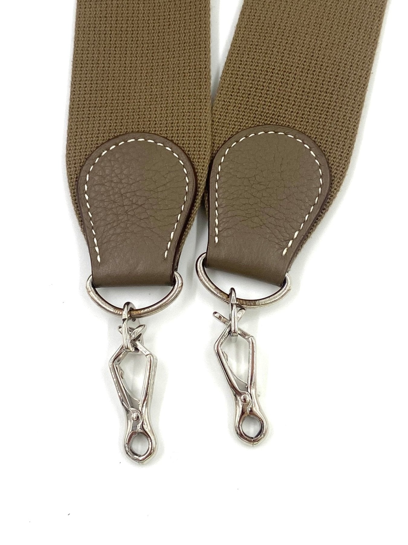 Schulterriemen für HERMÈS Kelly 35 in Etoupe mit Textilband und Lederbesatz, Palladium Karabiner
