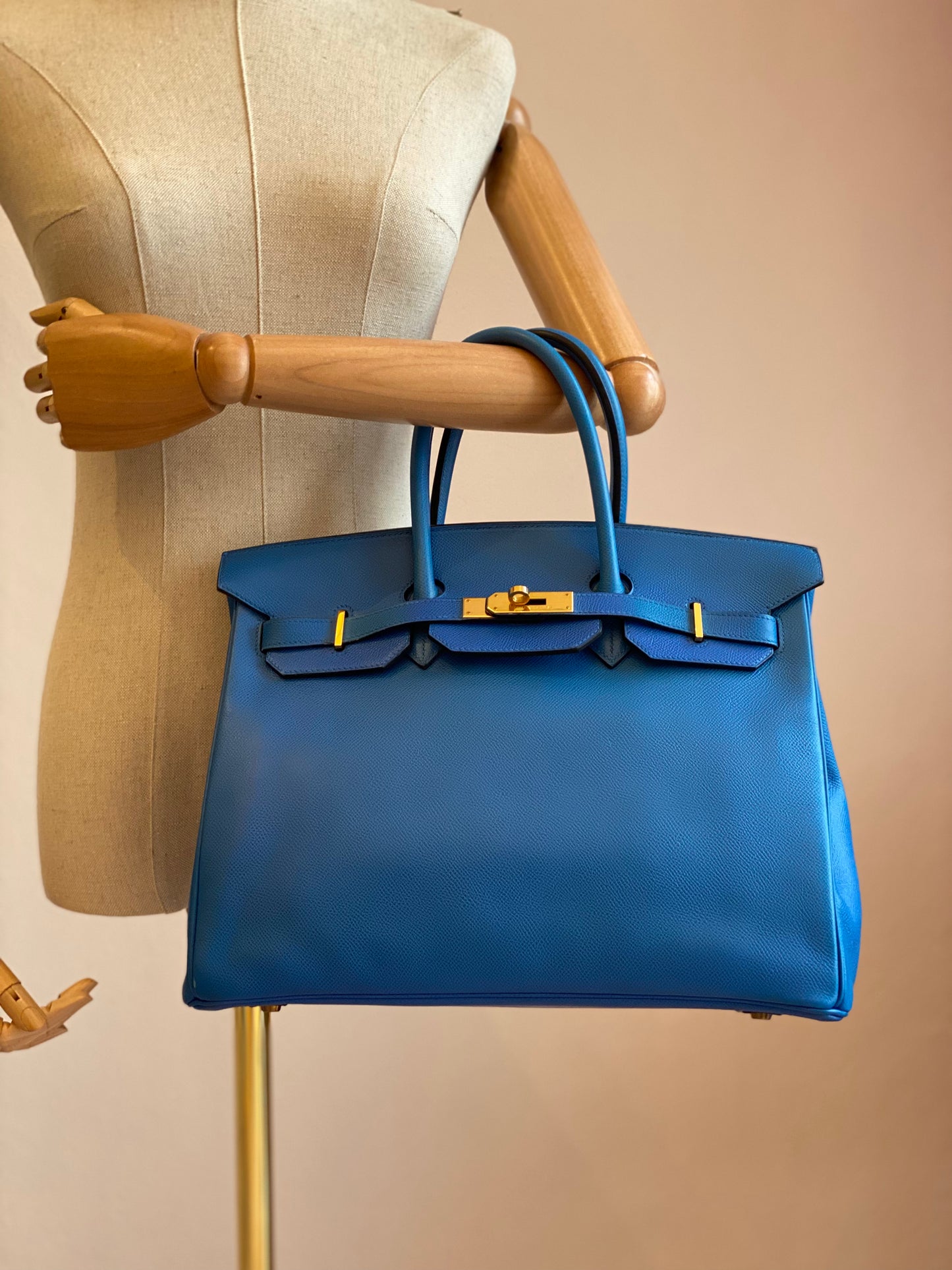 HERMÈS Birkin 35 Epsom Leder Blue de France mit gold Hardware