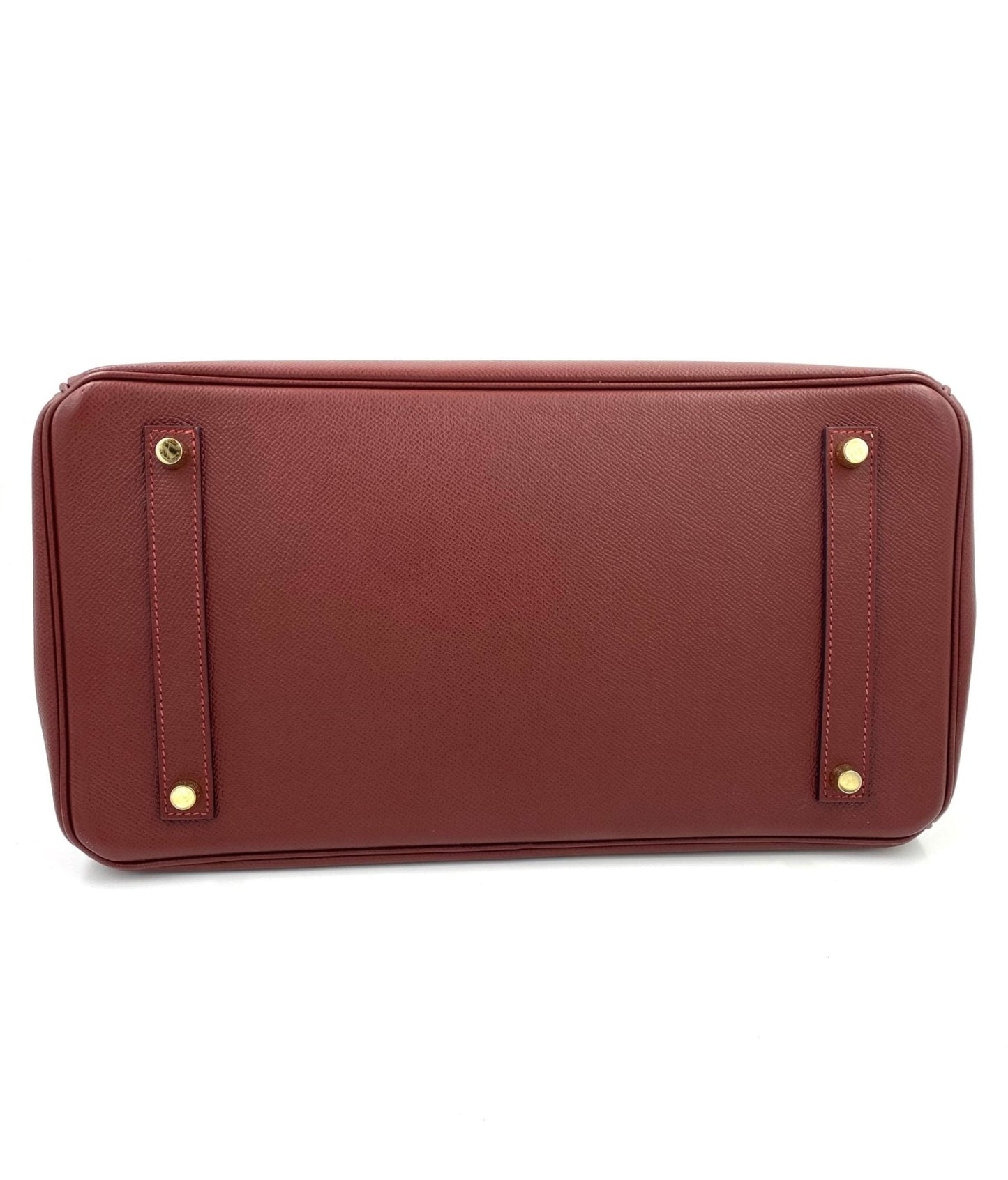 HERMES Birkin 35 Epsom Rouge H Tasche in bordeauxrotem Leder mit goldener Hardware, Bodenansicht