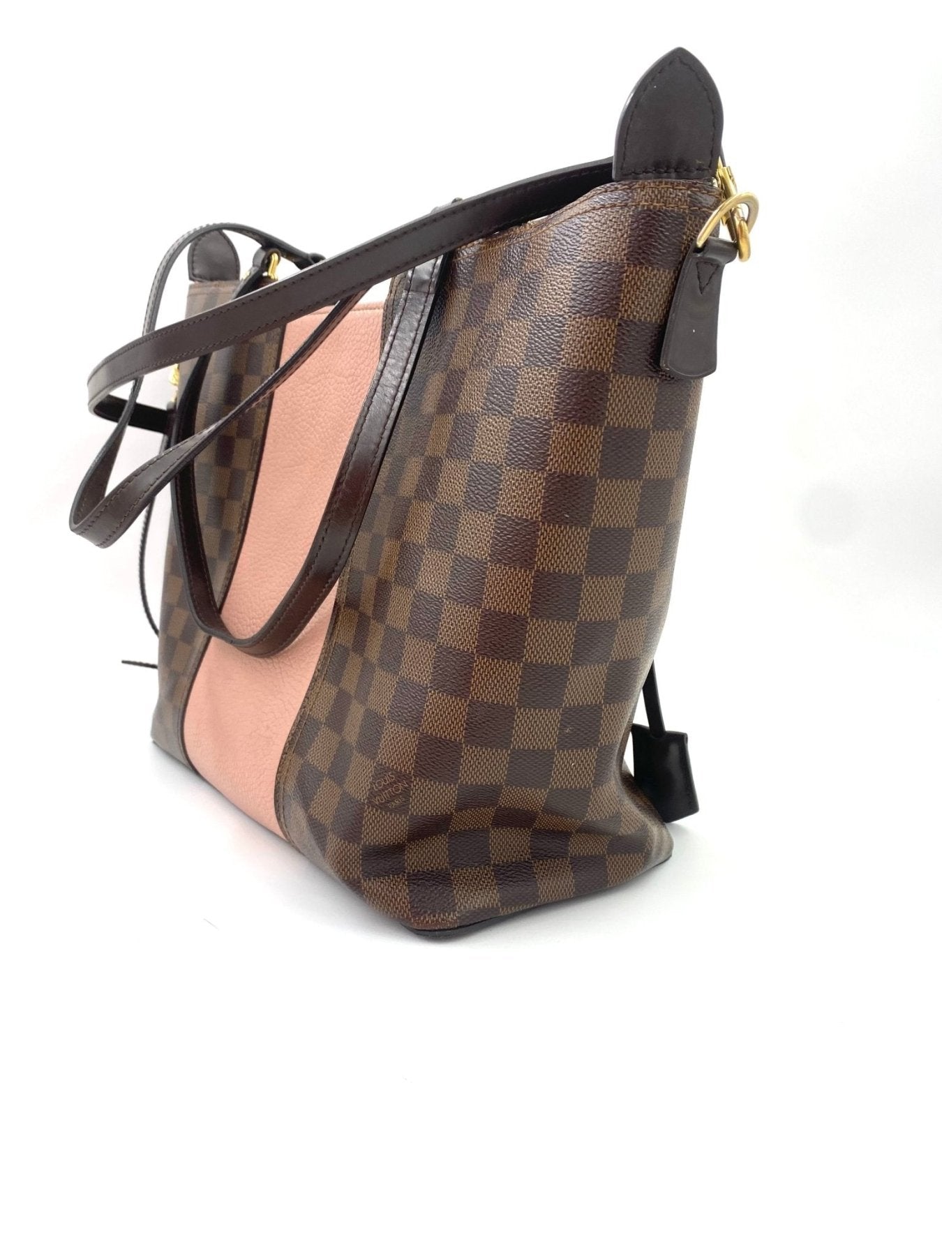Louis Vuitton Jersey Magnolia Damier Ebene Shopper mit rosa Ledereinsatz und Schulterriemen im klassischen Karomuster