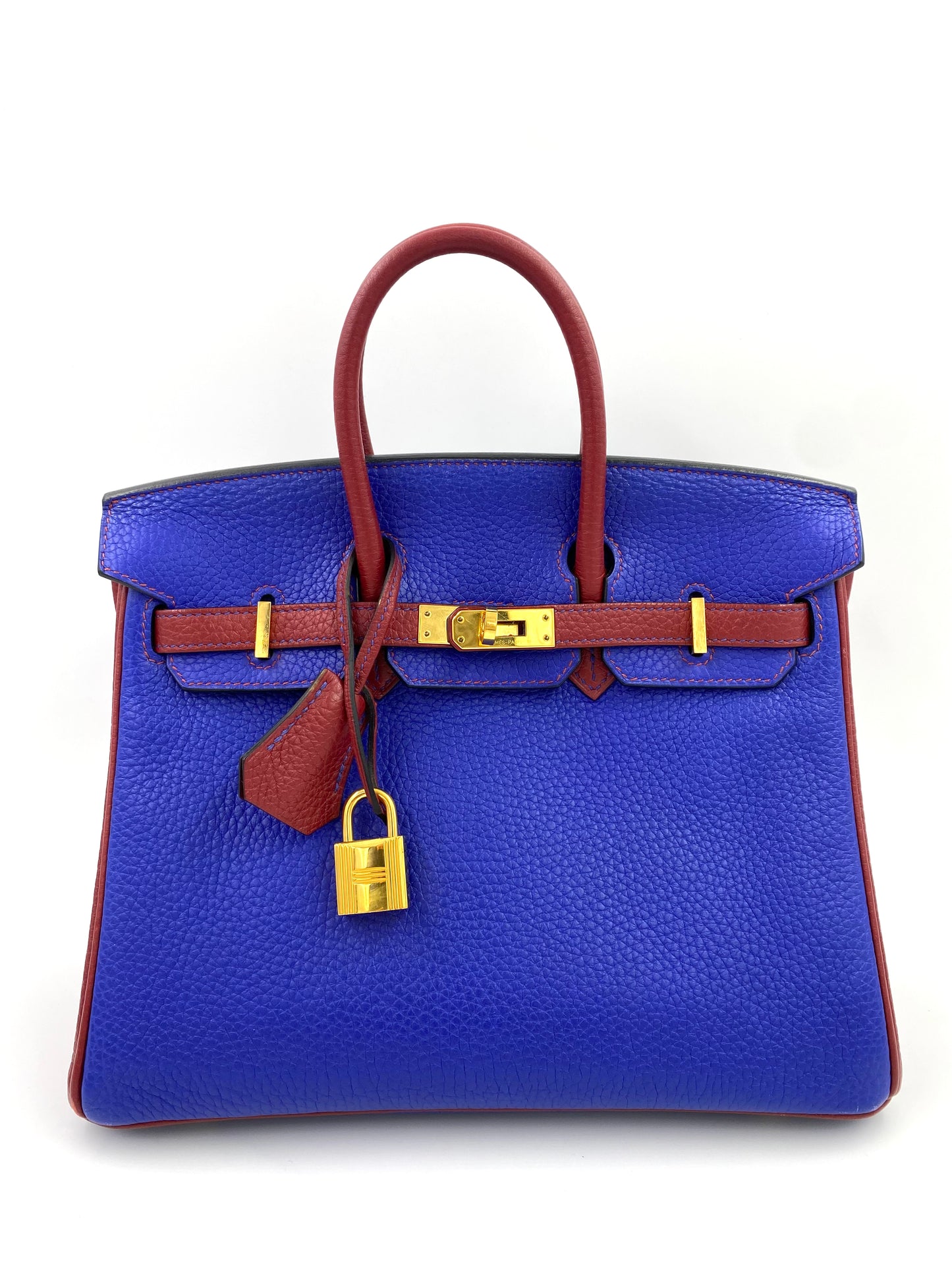 HERMÈS Birkin 25 Clemence Leder Electric Blue gold Hardware Fullset mit Original Rechnung