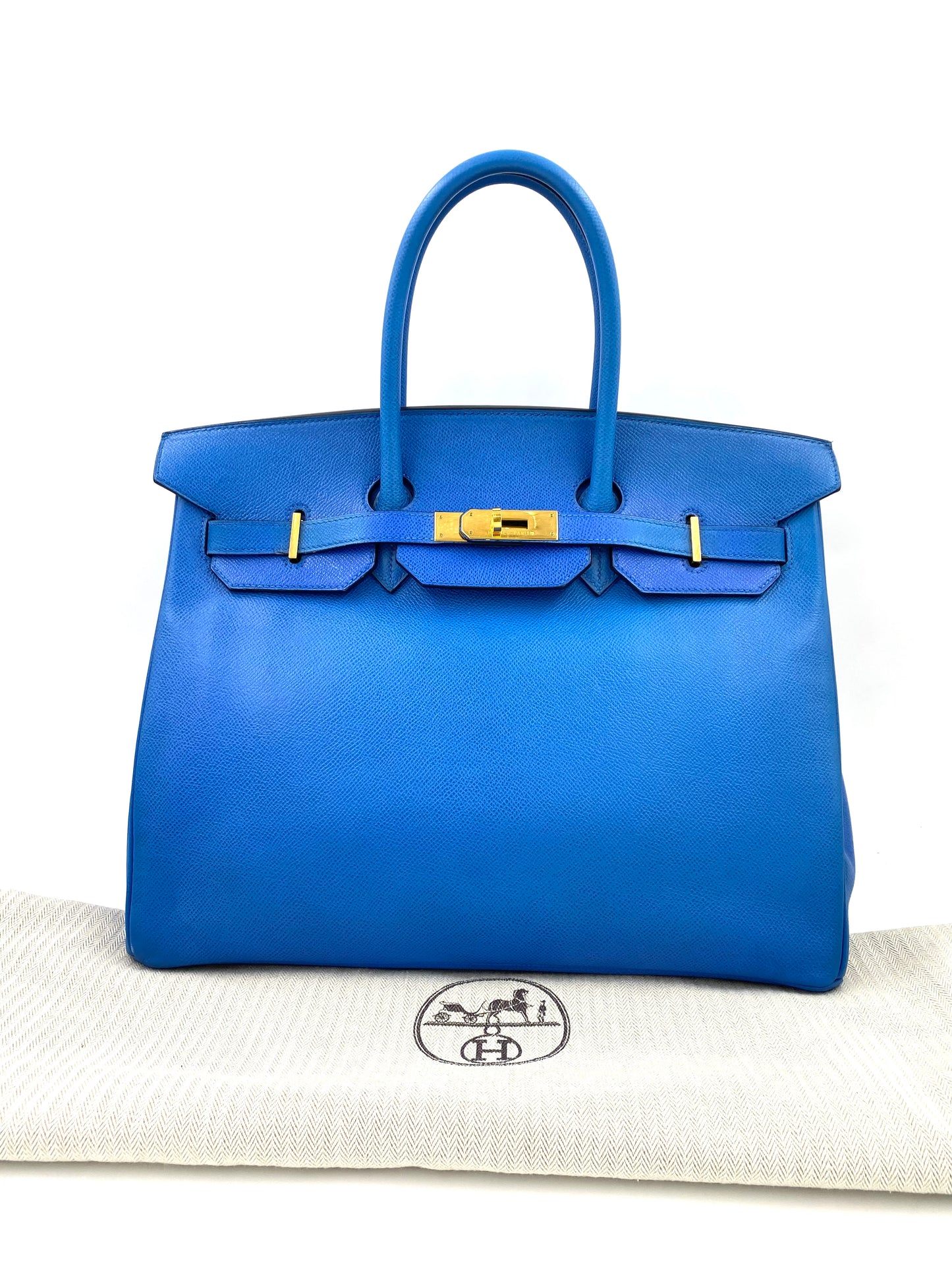 HERMÈS Birkin 35 Epsom Leder Blue de France mit gold Hardware