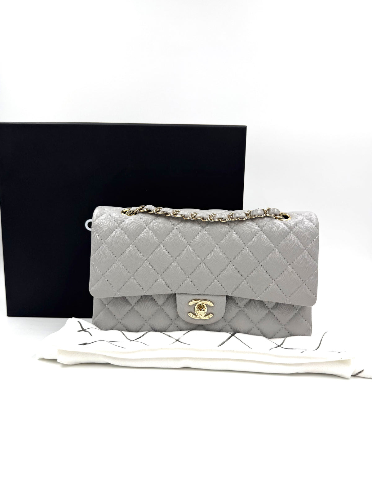 CHANEL Timeless Double Flap medium grau GHW