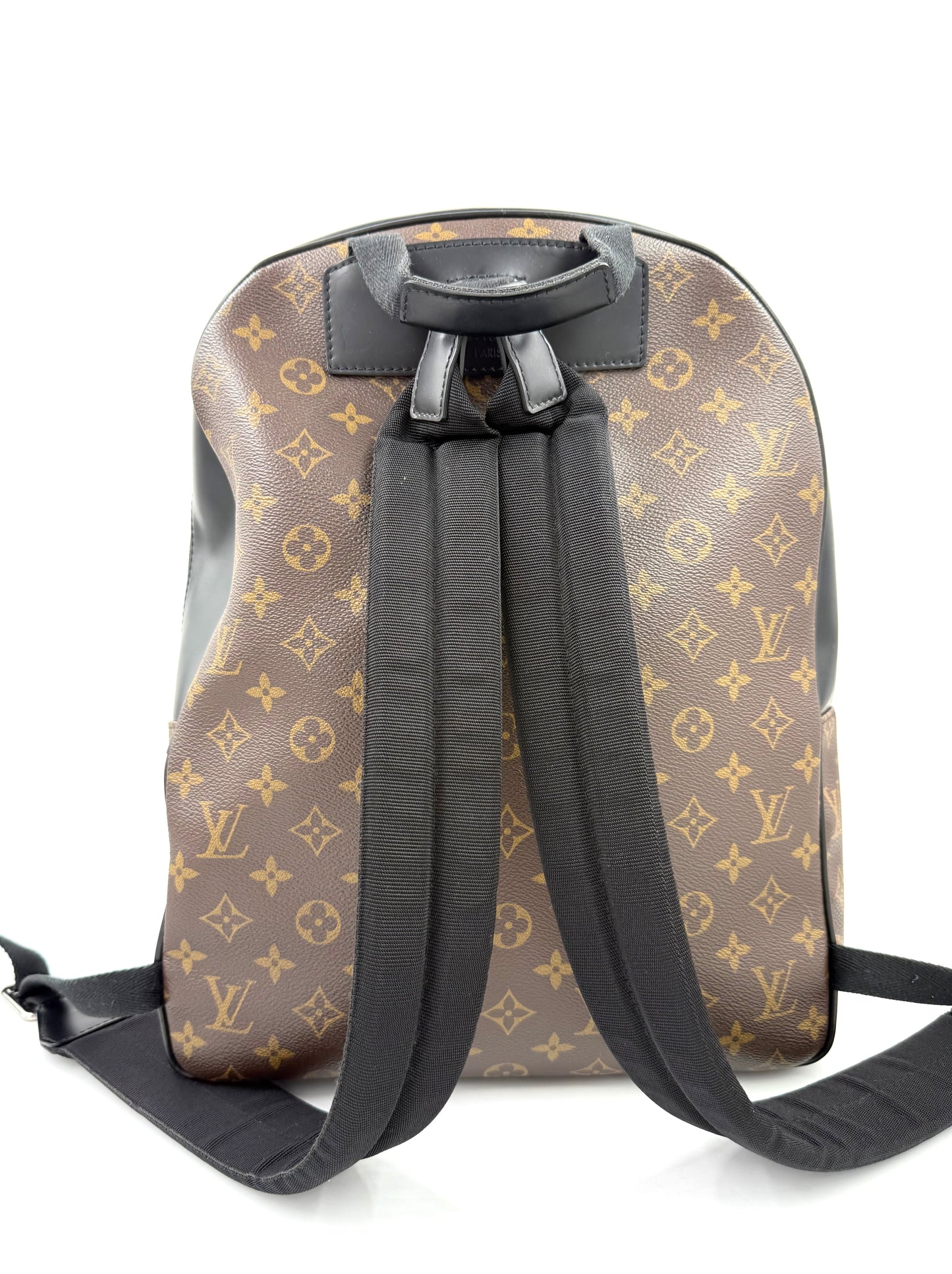 LOUIS VUITTON Josh Monogram Canvas Rucksack mit ikonischem Monogramm und verstellbaren schwarzen Schultergurten.