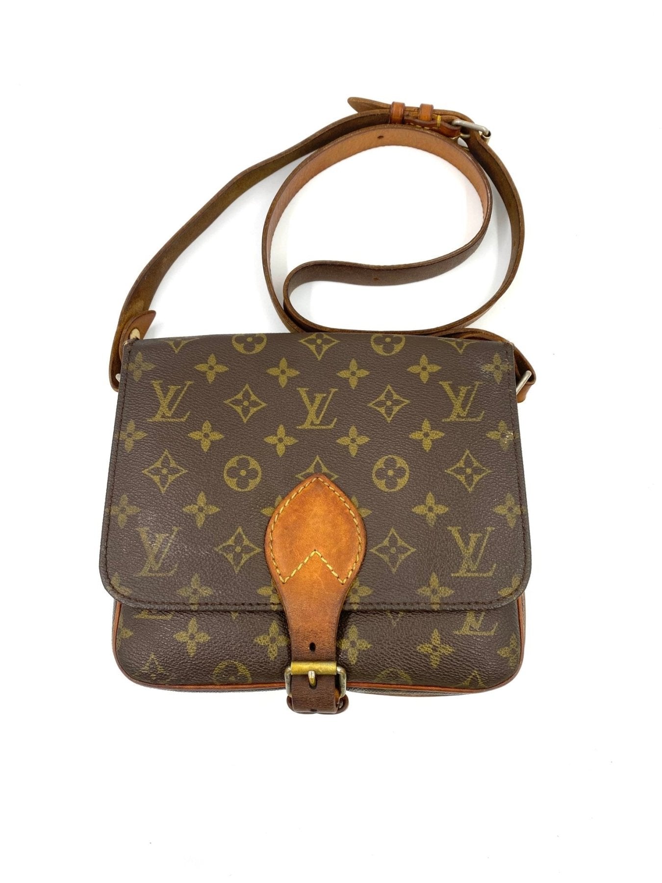 Louis Vuitton Cartouchiere GM Monogram Canvas Tasche mit braun-beigem Muster und Lederriemen, vintage Crossbody Design