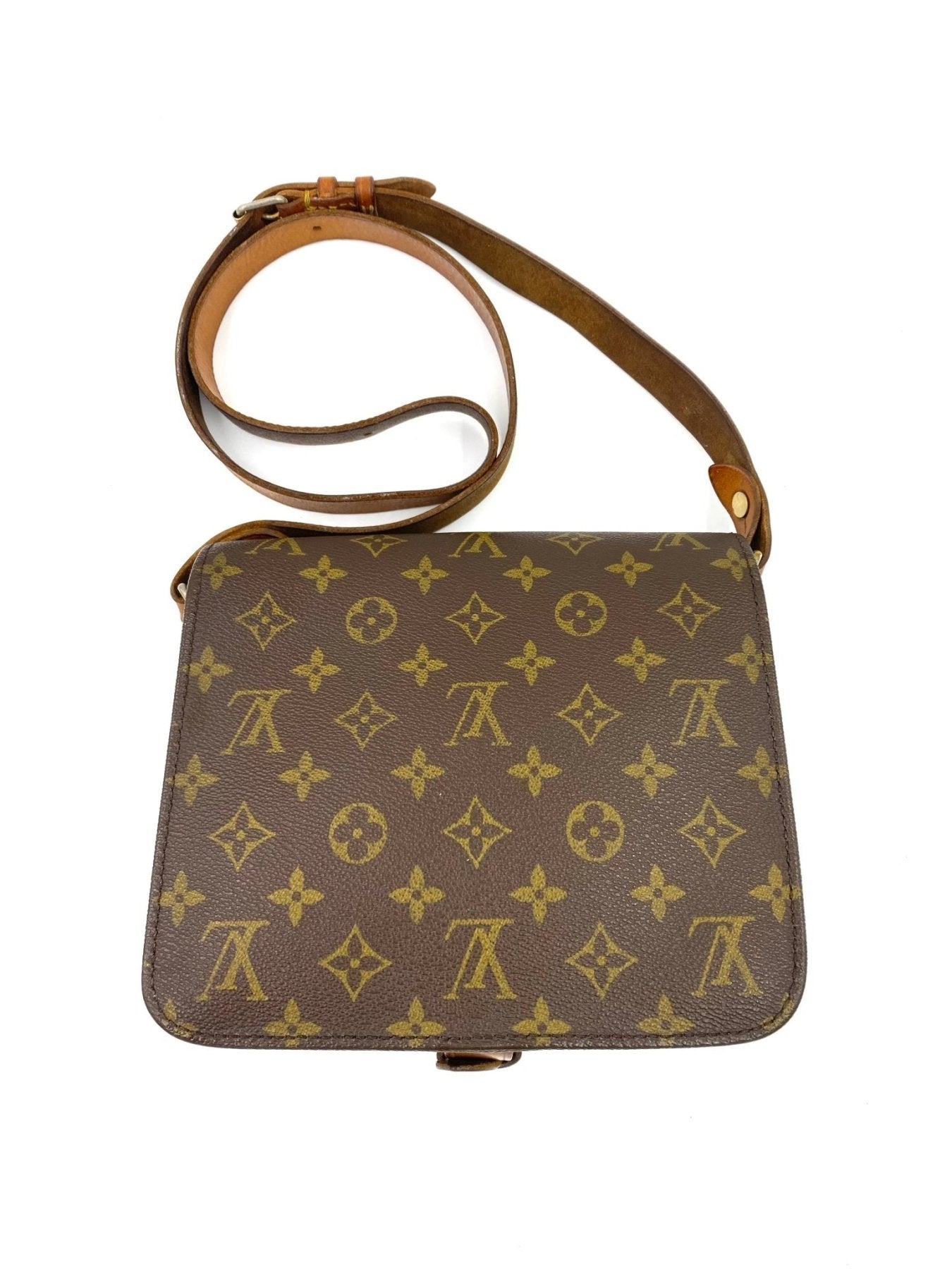 Louis Vuitton Cartouchiere GM Monogram Canvas Tasche mit braun-beigem Monogram Muster und Lederriemen, Vintage-Design