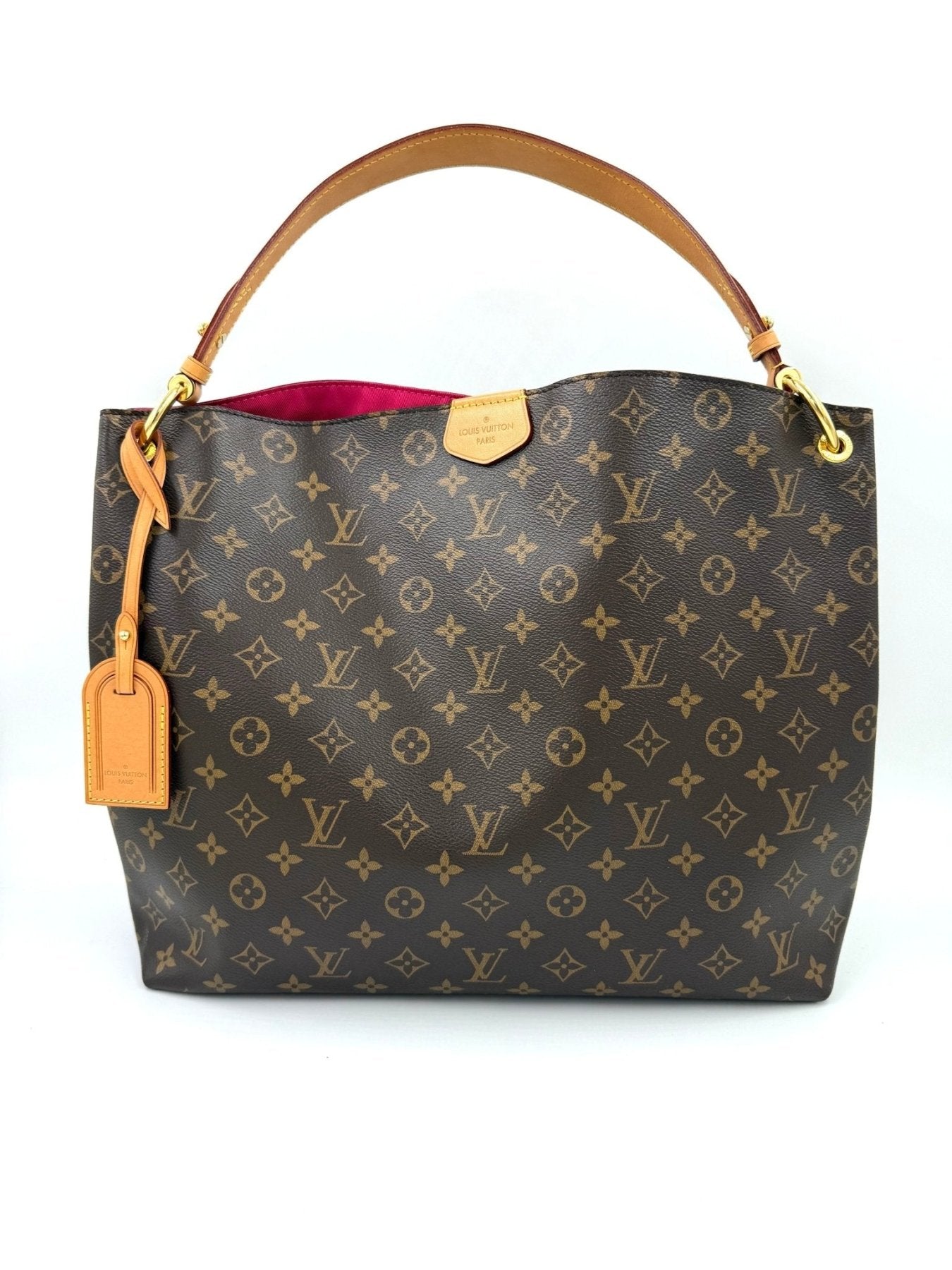 Louis Vuitton Graceful MM Handtasche in Monogram Canvas mit braunem Ledergriff und rotem Innenfutter