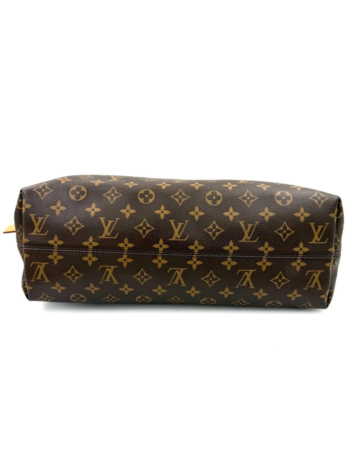 Louis Vuitton Graceful MM Handtasche in braun mit klassischem Monogram Muster, seitliche Ansicht auf weissem Hintergrund