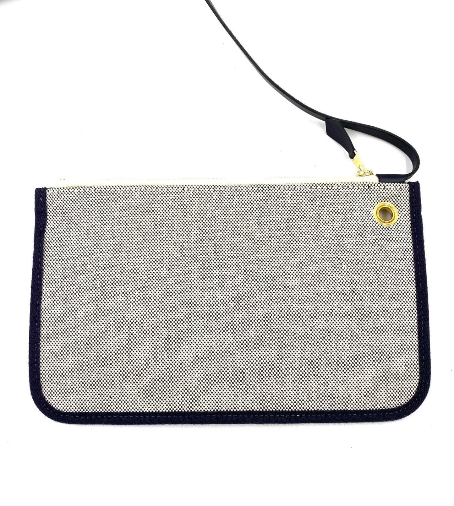 HERMES Herbag 31 Circuit in grau-weissem Canvas mit dunkelblauen Lederdetails und goldfarbener Hardware