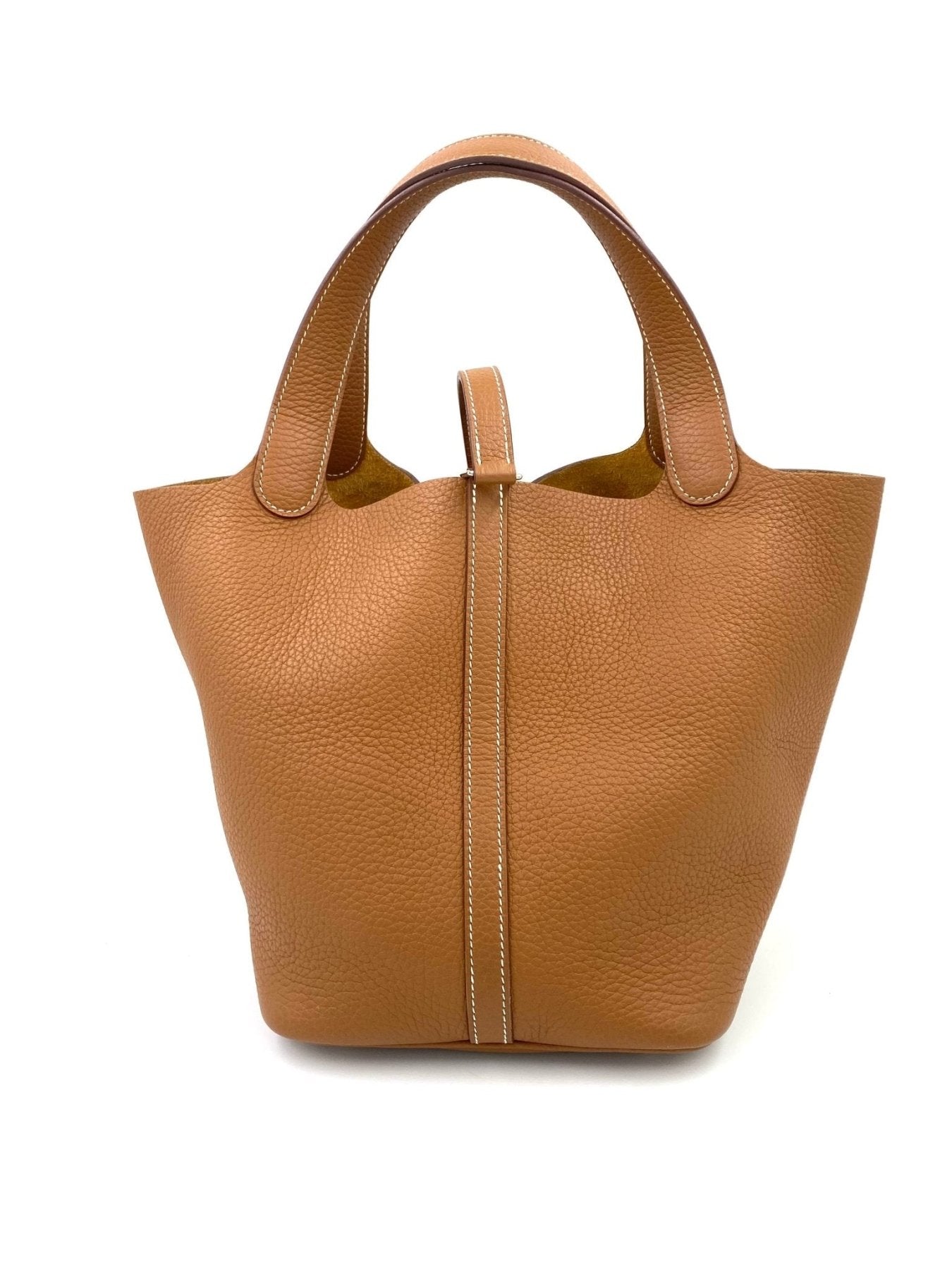 Hermes Picotin 22 Lock Handtasche in Gold aus Taurillon Clemence Leder mit Palladium Beschlagen, Vorderansicht