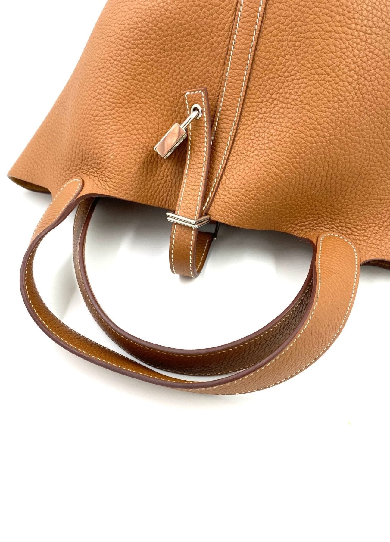 HERMES Picotin 22 Lock Handtasche in Gold aus Taurillon Clemence Leder mit Palladium Beschlagen und Henkel