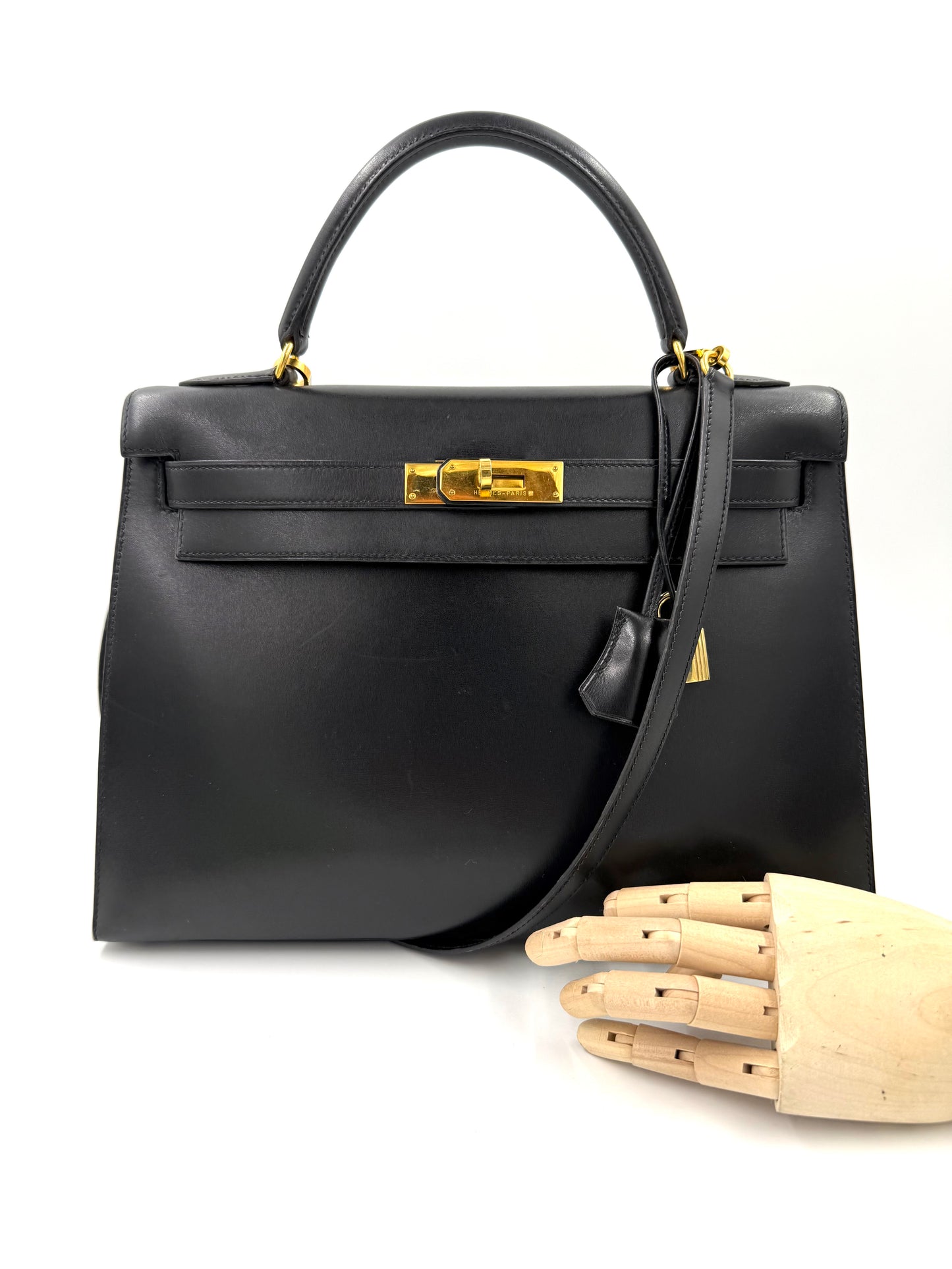 HERMÈS Kelly 32 Boxleder schwarz GHW