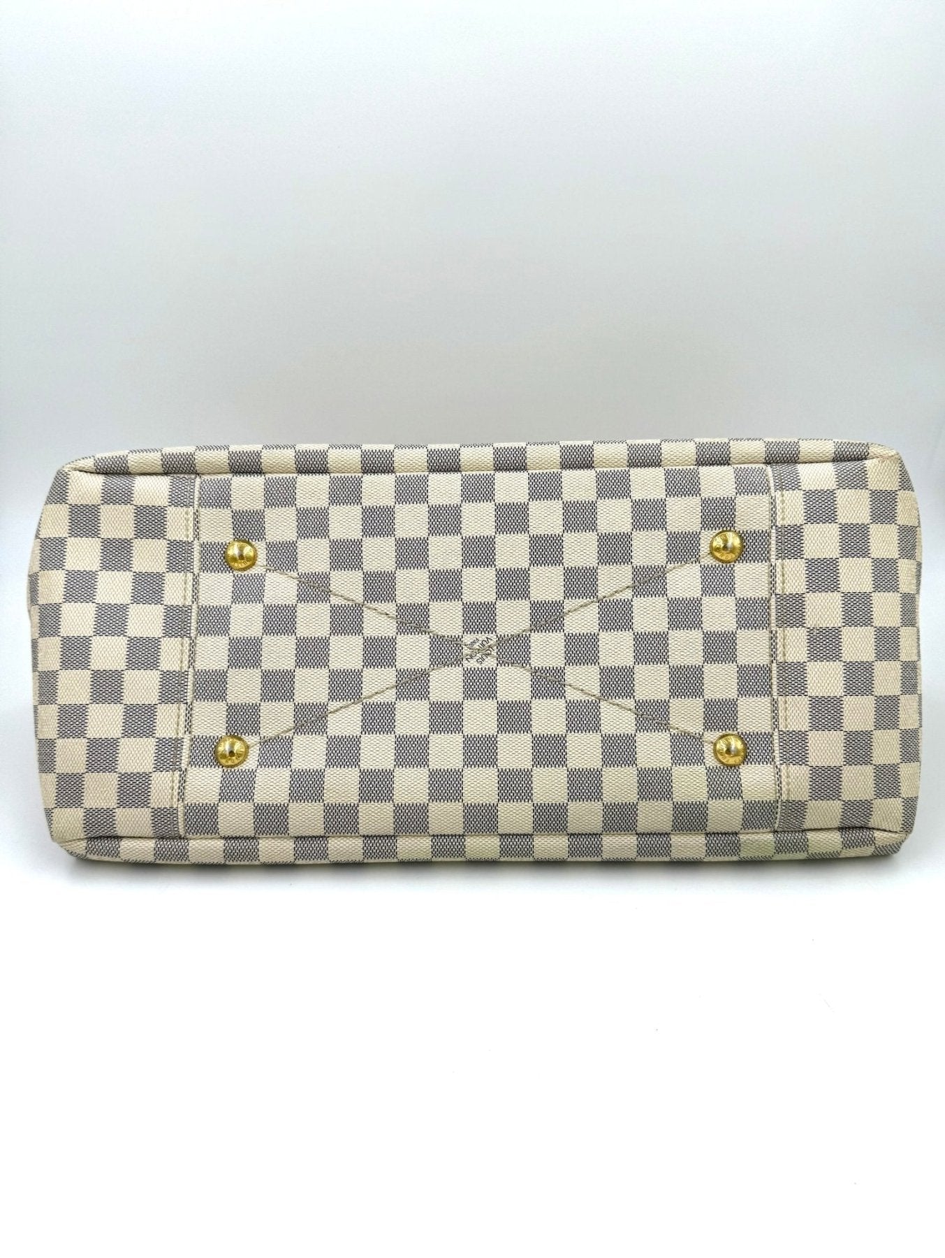 Louis Vuitton Artsy MM Damier Azur Handtasche mit klassischem Schachbrettmuster in Weiss und Grau, goldene Beschlaege