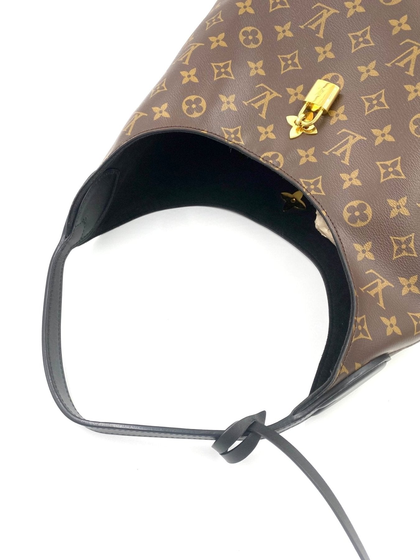 Louis Vuitton Flower Hobobag aus Monogram Canvas mit goldenem Verschluss und schwarzem Ledergriff, Detailansicht