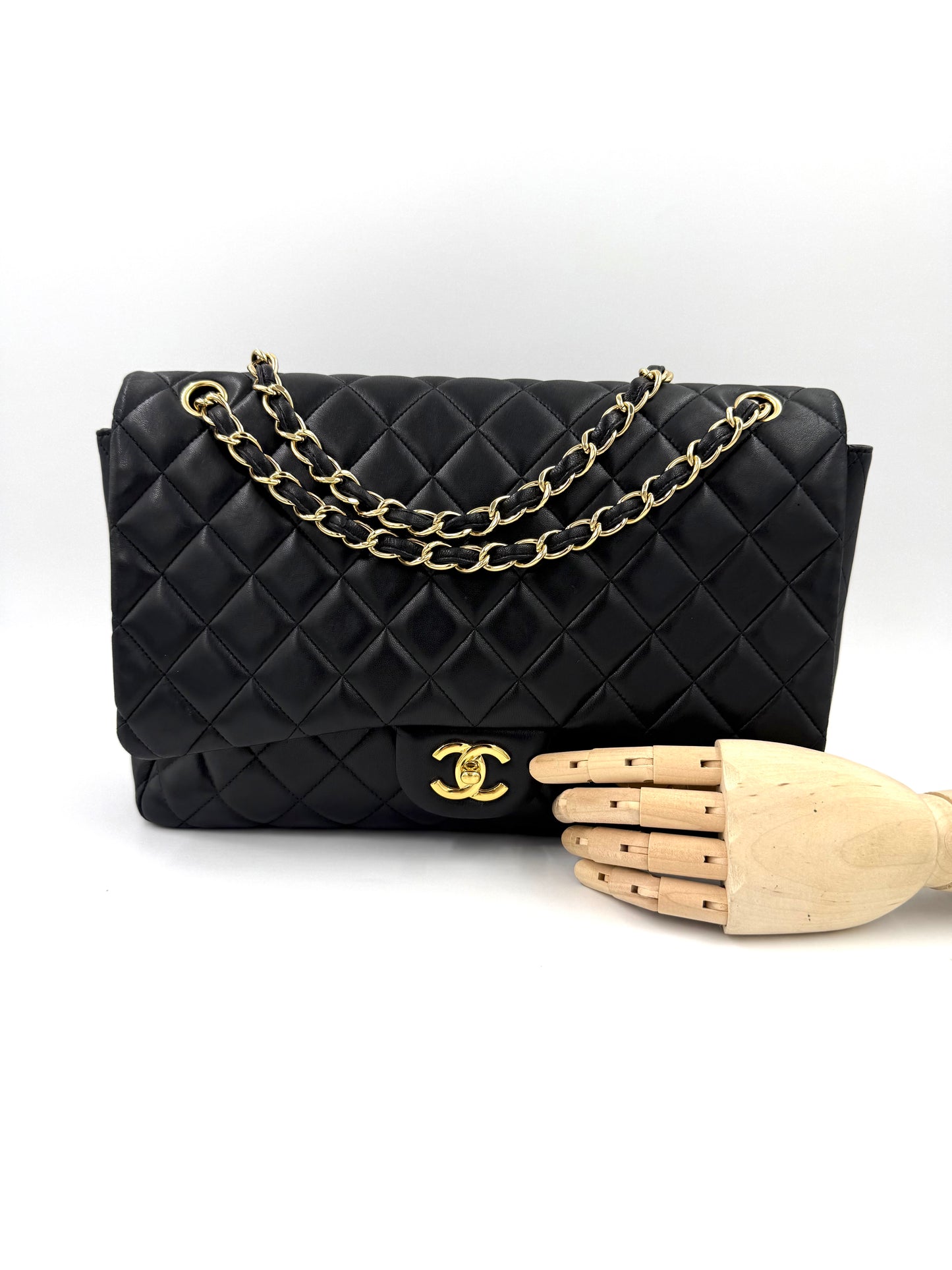 CHANEL Timeless Single Flap Maxi schwarz Lammleder GHW