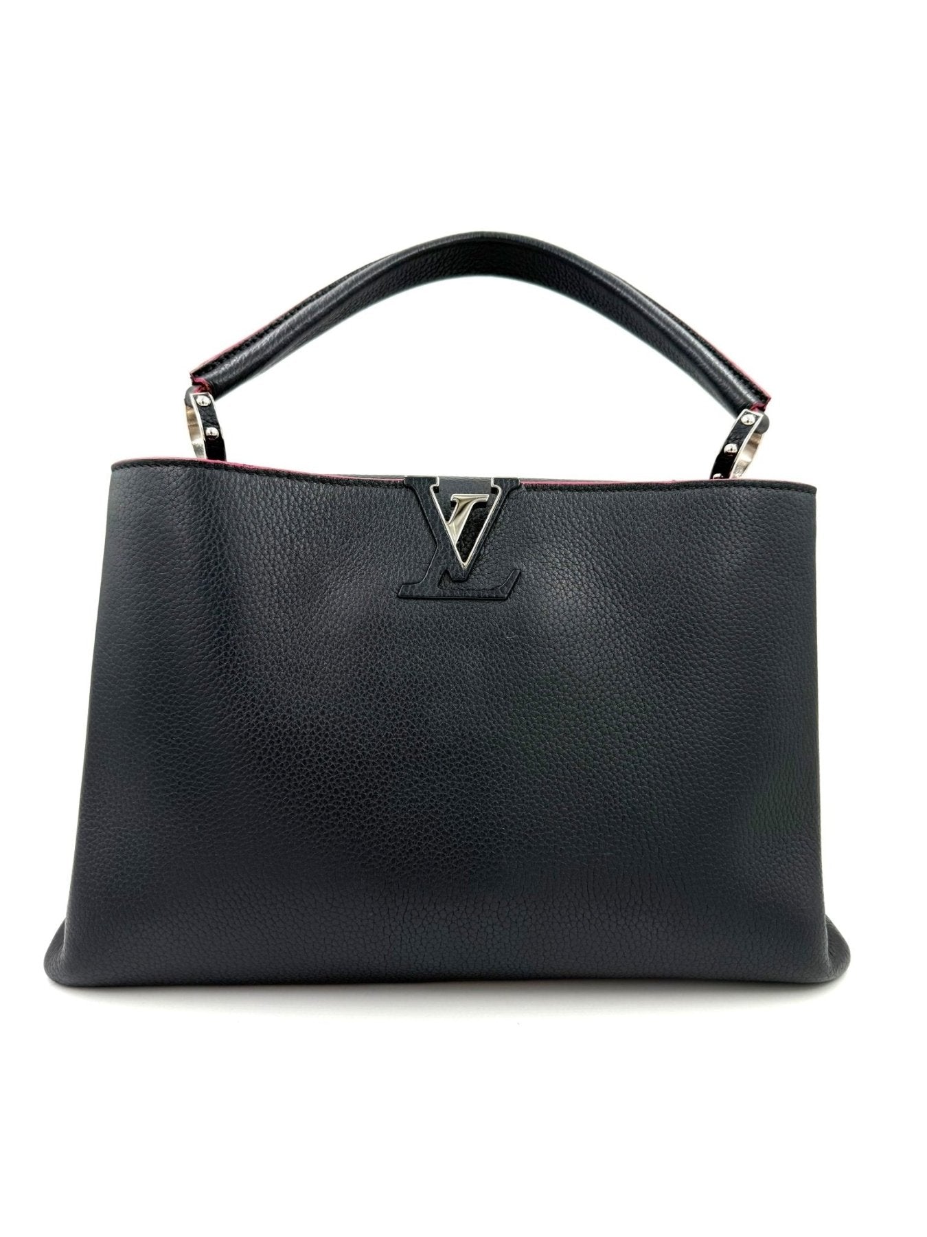 Louis Vuitton Capucines MM Handtasche in dunkelblauem Taurillon Leder mit V-Logo und elegantem Tragegriff
