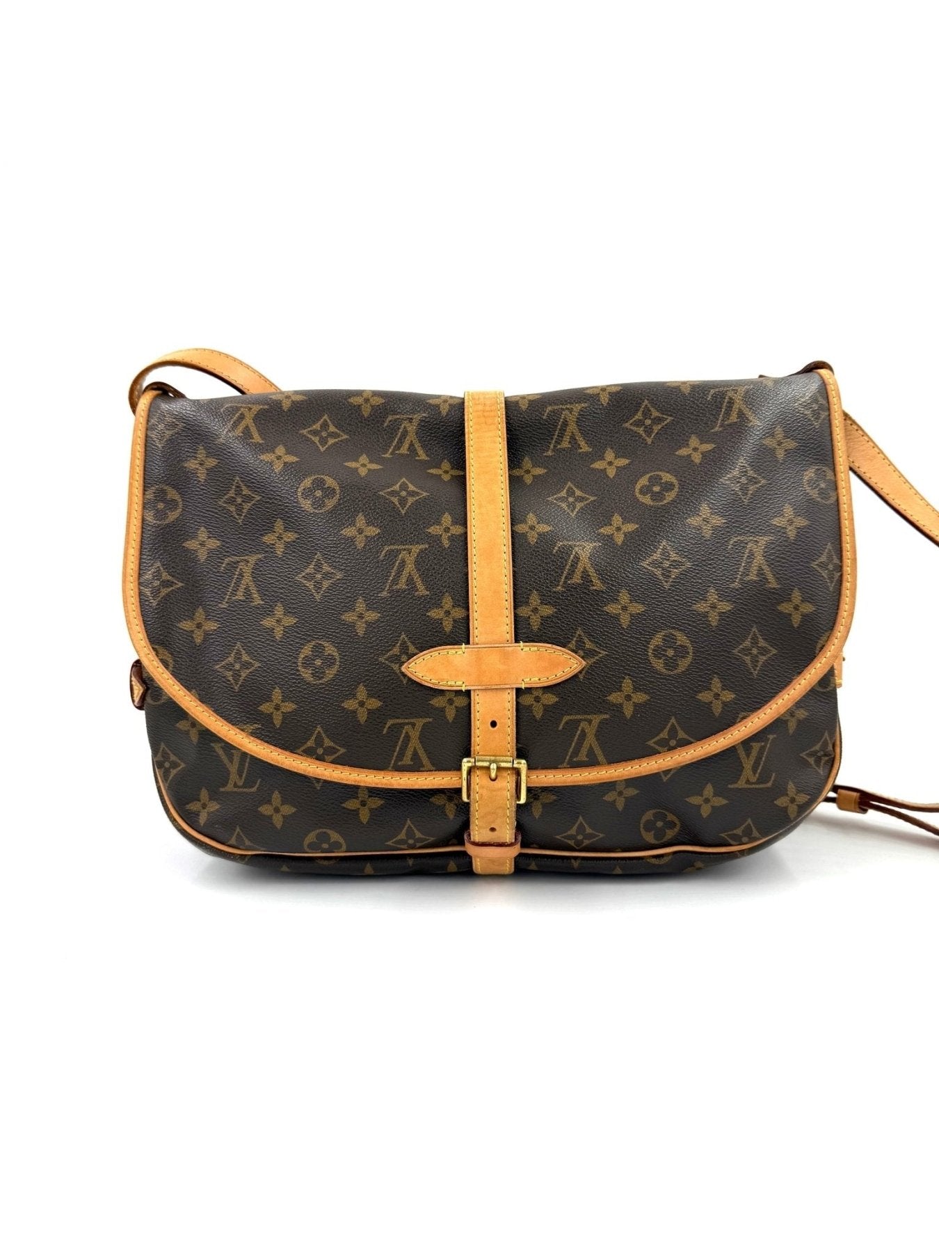 Louis Vuitton Saumur 35 Vintage Tasche aus Monogram Canvas mit hellbraunen Lederdetails und verstellbarem Schulterriemen