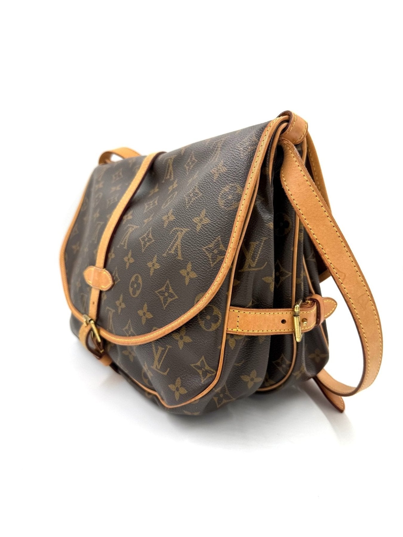 Louis Vuitton Saumur 35 Vintage Tasche aus Monogram Canvas mit braunen Lederdetails und verstellbarem Schulterriemen