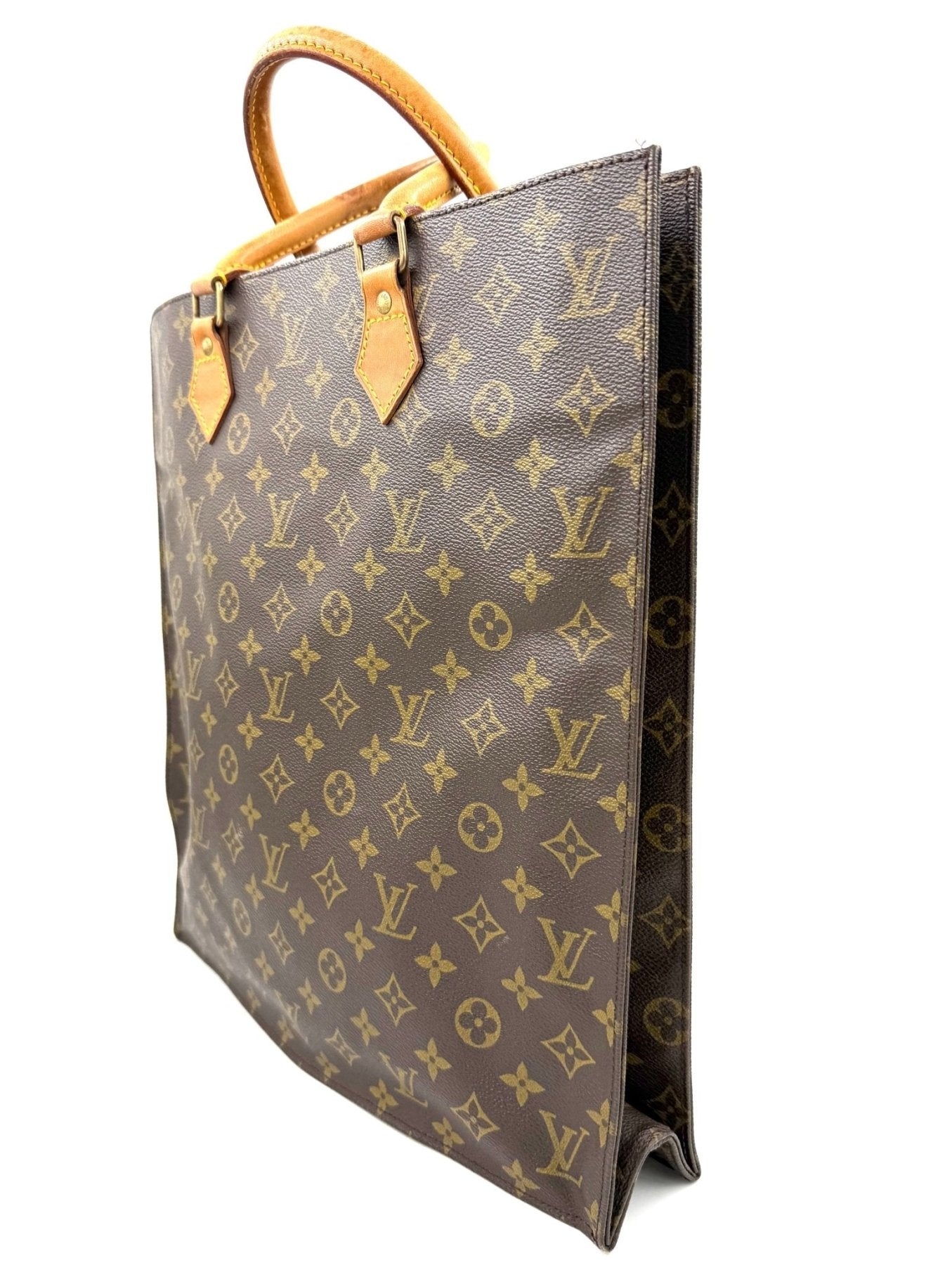 Louis Vuitton Sac Plat Monogram Canvas Handtasche aus braunem Canvas mit klassischem LV Muster und Lederhenkel