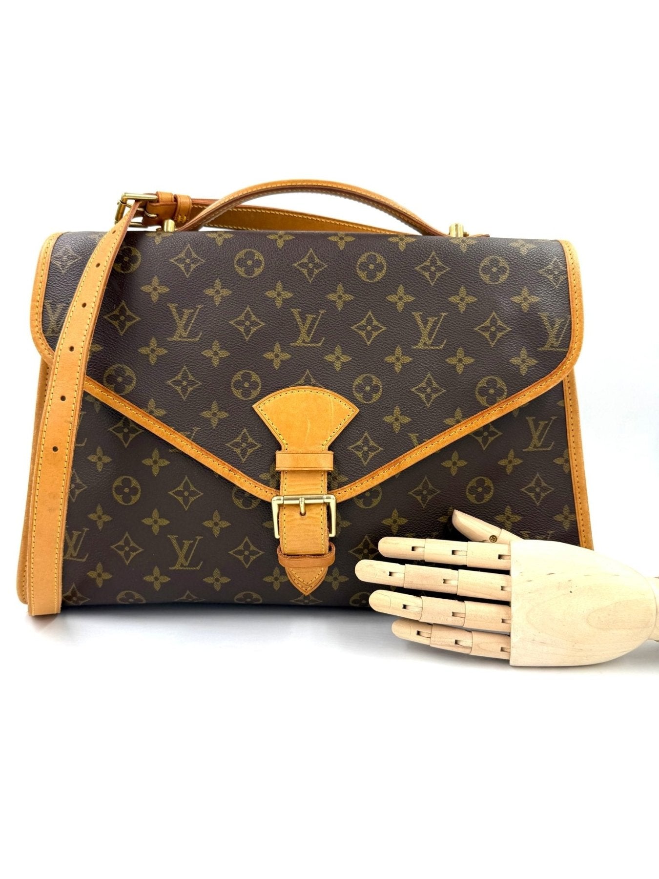 Louis Vuitton Bel Air Monogram Canvas Vintage Tasche mit braunem Monogramm-Muster und hellbraunen Lederdetails