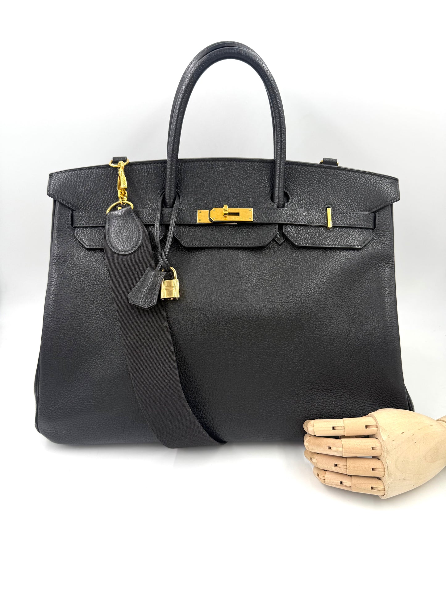 HERMÈS Birkin 40 schwarz GHW mit Schulterriemen