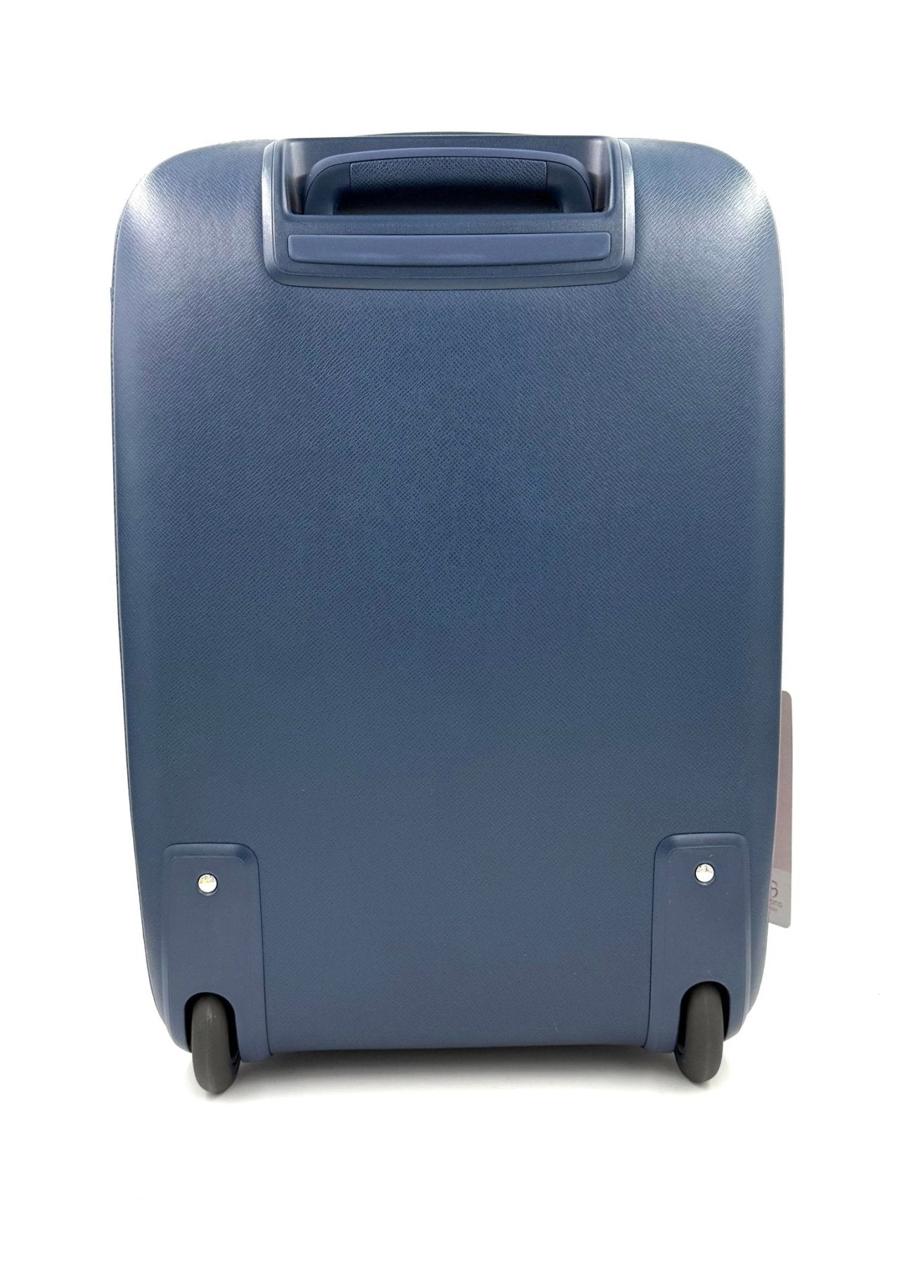 Louis Vuitton Pegase Koffer in blauem Taigaleder, Ruckansicht mit Teleskopgriff und Rollen